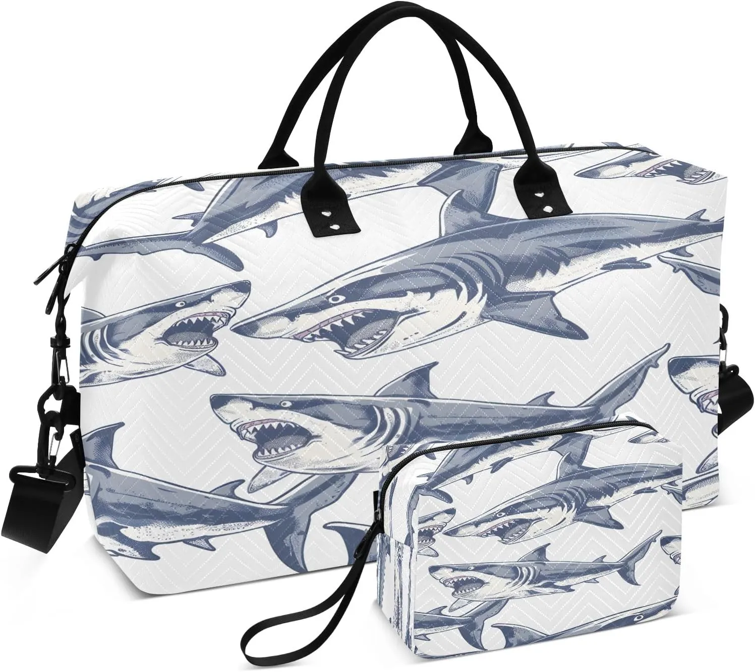 Angry Shark Travel Duffle Bag for Men Women Gym Bag with Storage Bag Weekender Bag Carry on Bags for Travel Trip Gym Yoga