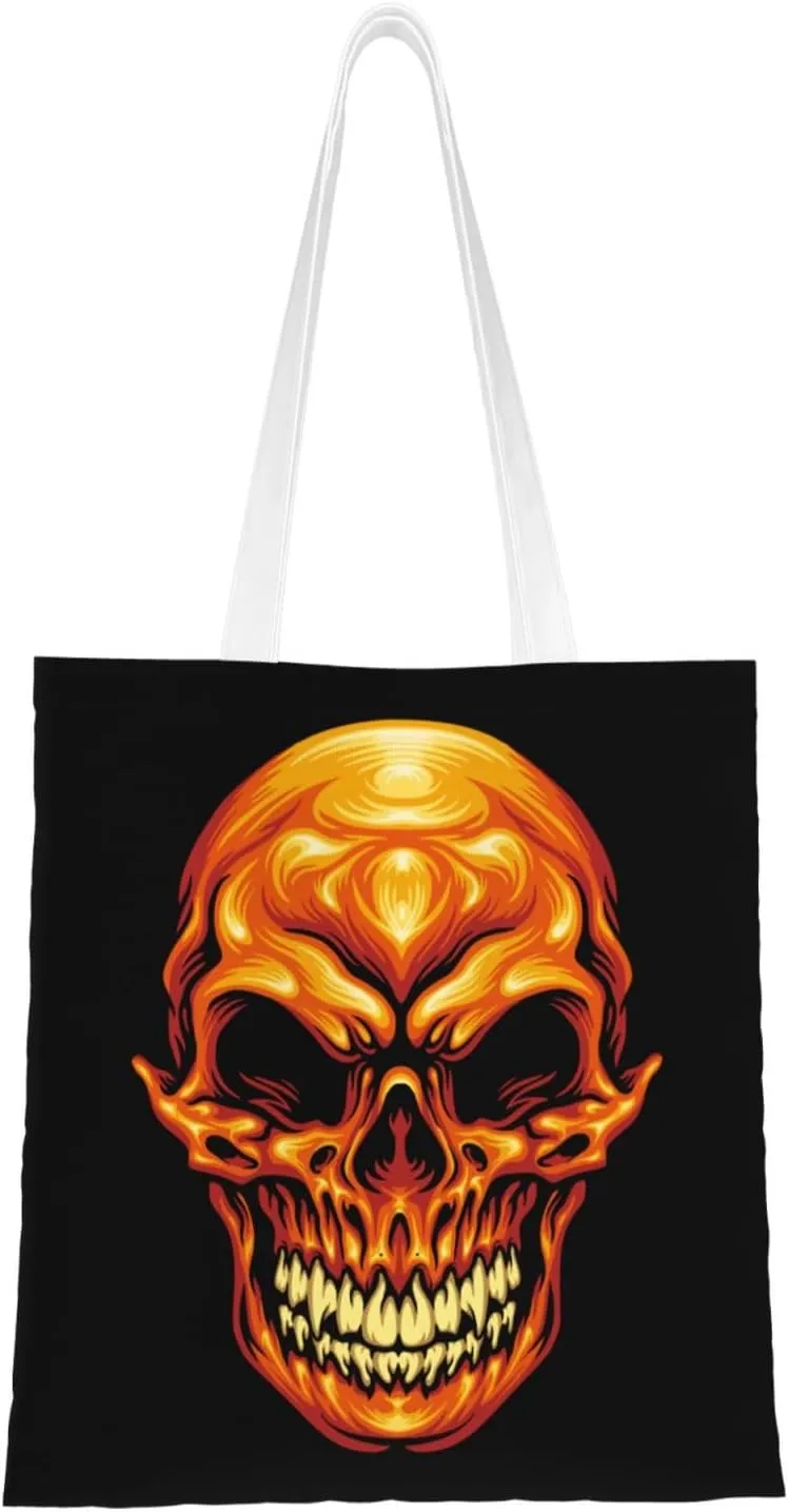 Angry Skull Tote Bag for Women Canvas Shopping Bags Reusable Large Capacity Casual Shoulder Handbags Grocery Bags DIY Gift Bags