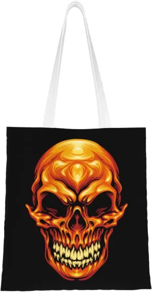 Angry Skull Tote Bag for Women Canvas Shopping Bags Reusable Large Capacity Casual Shoulder Handbags Grocery Bags DIY Gift Bags