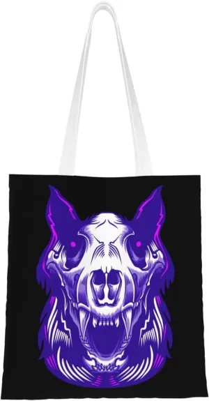Angry Wolf Tote Bag for Women Canvas Shopping Bags Reusable Large Capacity Casual Shoulder Handbags Grocery Bags DIY Gift Bags