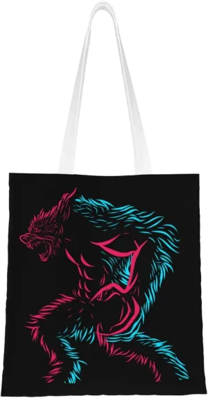Angry Wolf Tote Bag for Women Canvas Shopping Bags Reusable Large Capacity Casual Shoulder Handbags Grocery Bags DIY Gift Bags