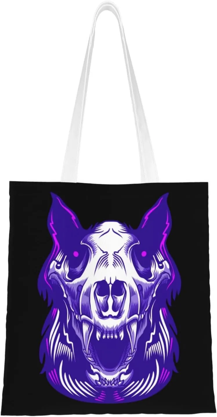 Angry Wolf Tote Bag for Women Canvas Shopping Bags Reusable Large Capacity Casual Shoulder Handbags Grocery Bags DIY Gift Bags