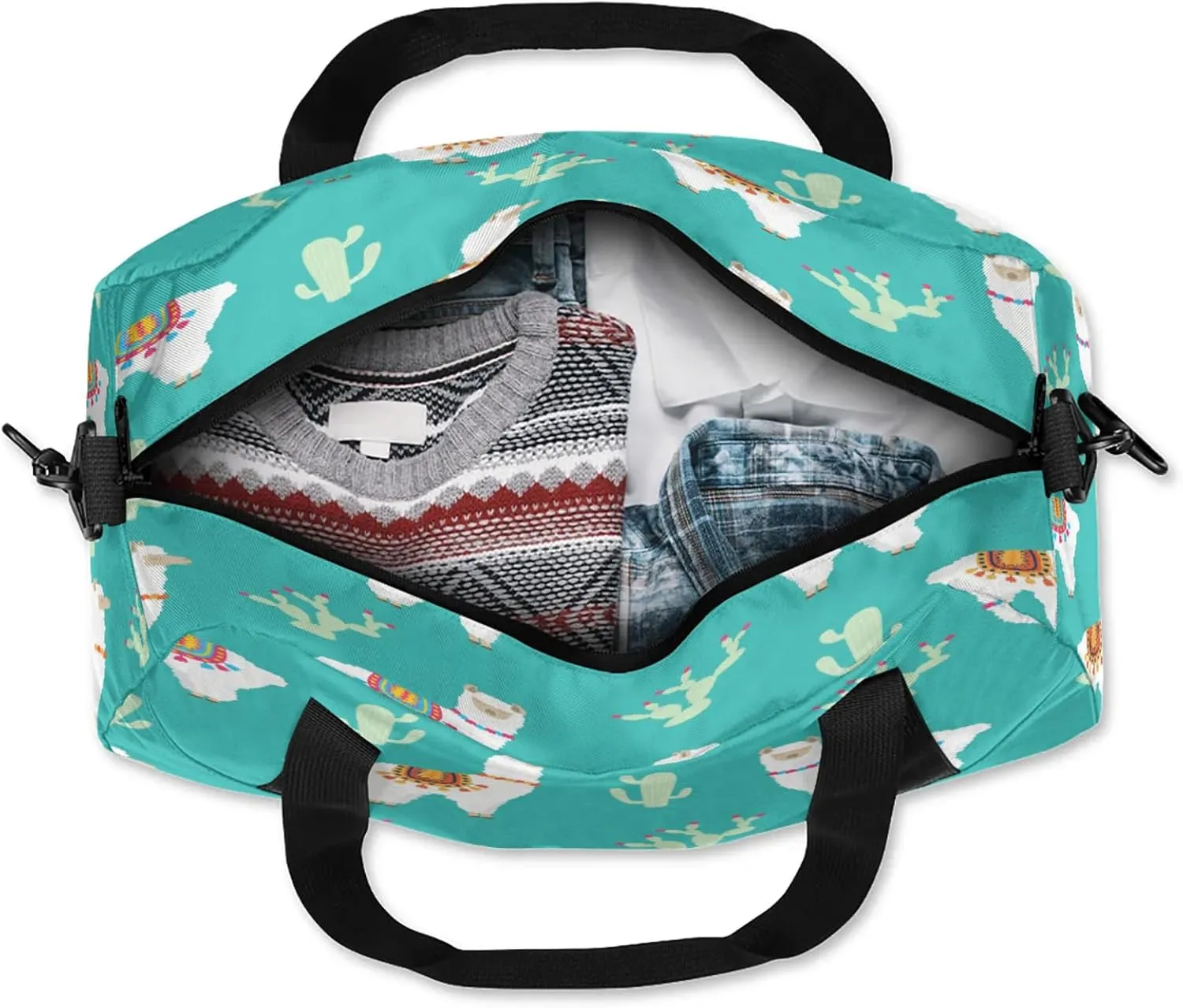 Animal Alpaca Cactus Kids Duffel Bag Lightweight Waterproof Sports Gym Bag with Front Zipper Pocket Foldable Weekender Overnight Bag for School Practice Gymnastic Ballet
