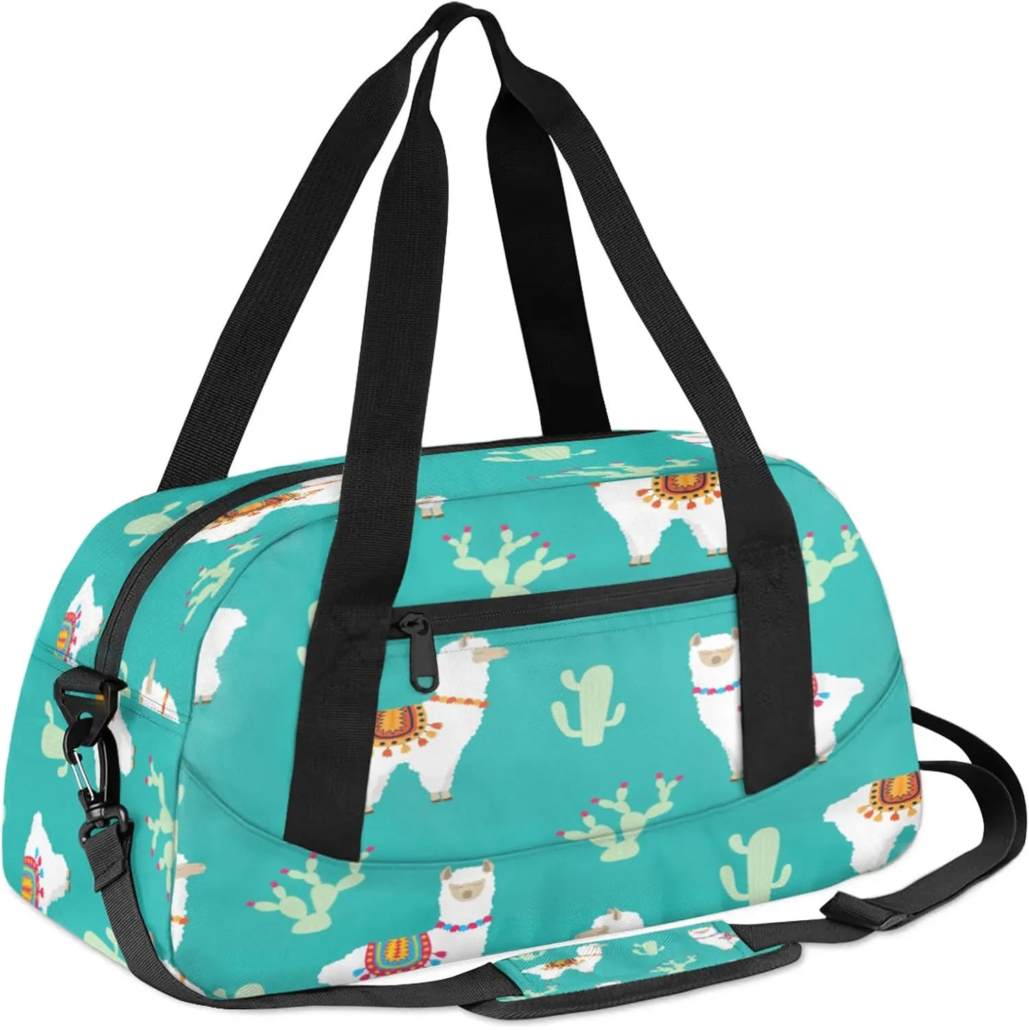 Animal Alpaca Cactus Kids Duffel Bag Lightweight Waterproof Sports Gym Bag with Front Zipper Pocket Foldable Weekender Overnight Bag for School Practice Gymnastic Ballet