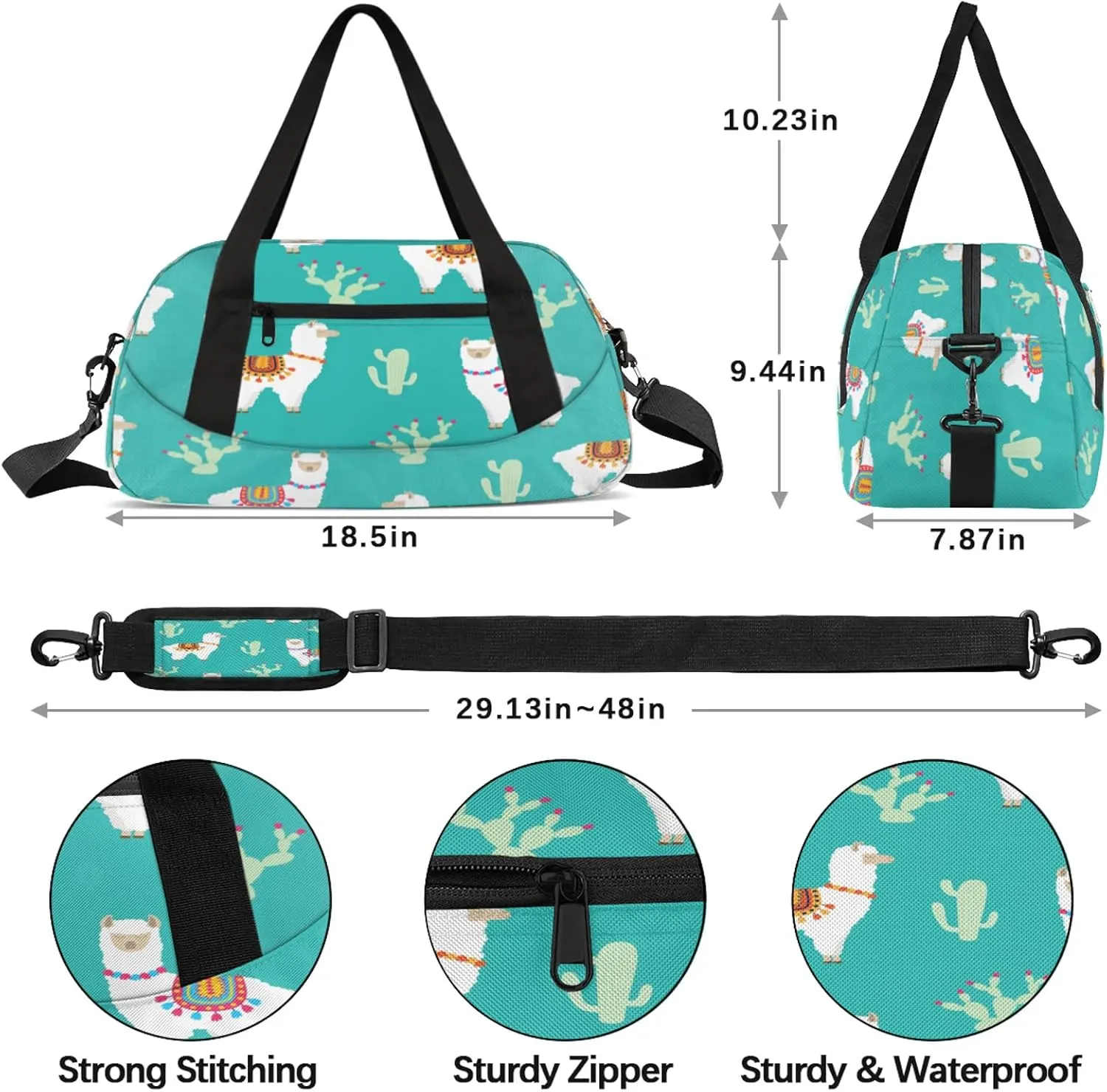 Animal Alpaca Cactus Kids Duffel Bag Lightweight Waterproof Sports Gym Bag with Front Zipper Pocket Foldable Weekender Overnight Bag for School Practice Gymnastic Ballet