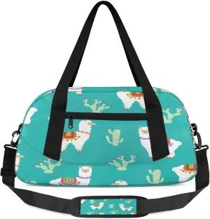 Animal Alpaca Cactus Kids Duffel Bag Lightweight Waterproof Sports Gym Bag with Front Zipper Pocket Foldable Weekender Overnight Bag for School Practice Gymnastic Ballet
