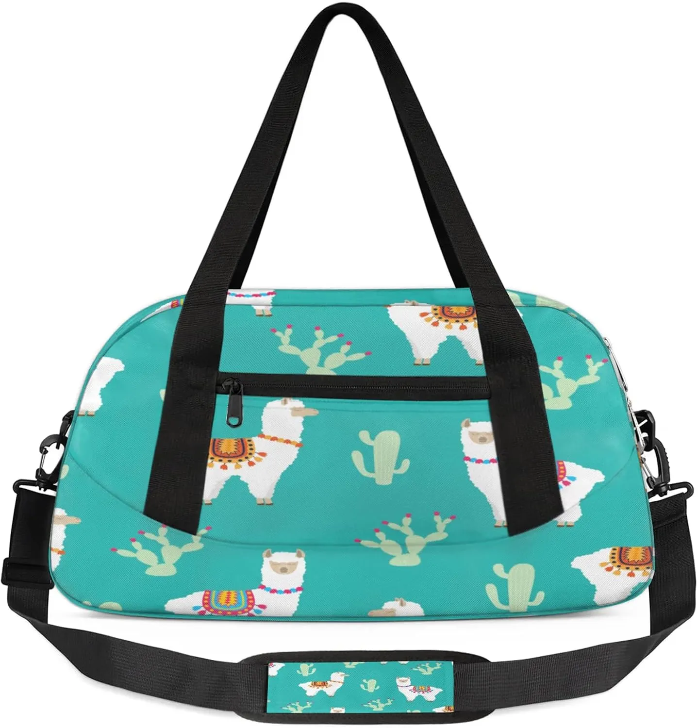 Animal Alpaca Cactus Kids Duffel Bag Lightweight Waterproof Sports Gym Bag with Front Zipper Pocket Foldable Weekender Overnight Bag for School Practice Gymnastic Ballet