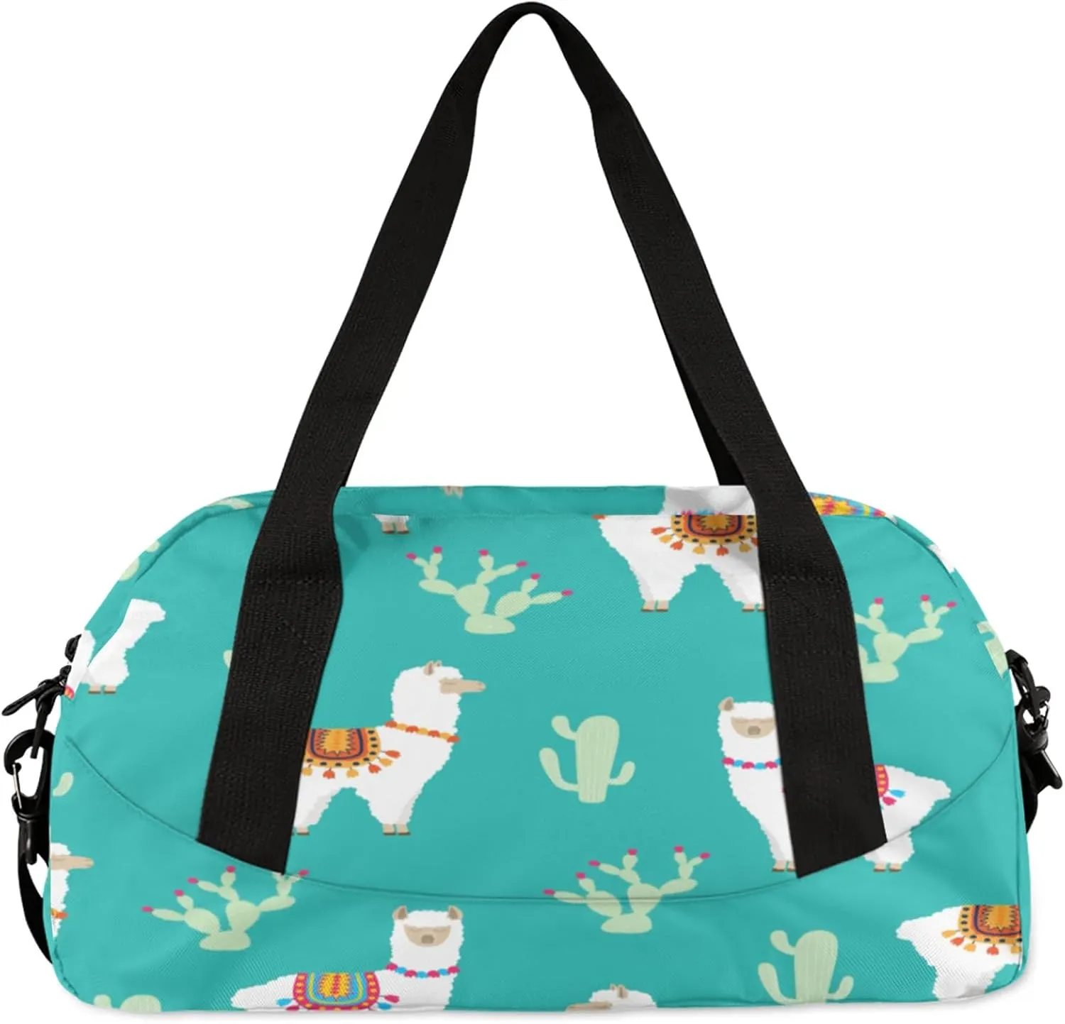 Animal Alpaca Cactus Kids Duffel Bag Lightweight Waterproof Sports Gym Bag with Front Zipper Pocket Foldable Weekender Overnight Bag for School Practice Gymnastic Ballet