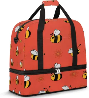 Animal Bee Flower Floral Foldable Travel Duffel Bag Tote Carry On Luggage Sport Duffle for Women Men Gym Bag Overnight Weekender Bags with Shoe Compartments & Shoulder Strap