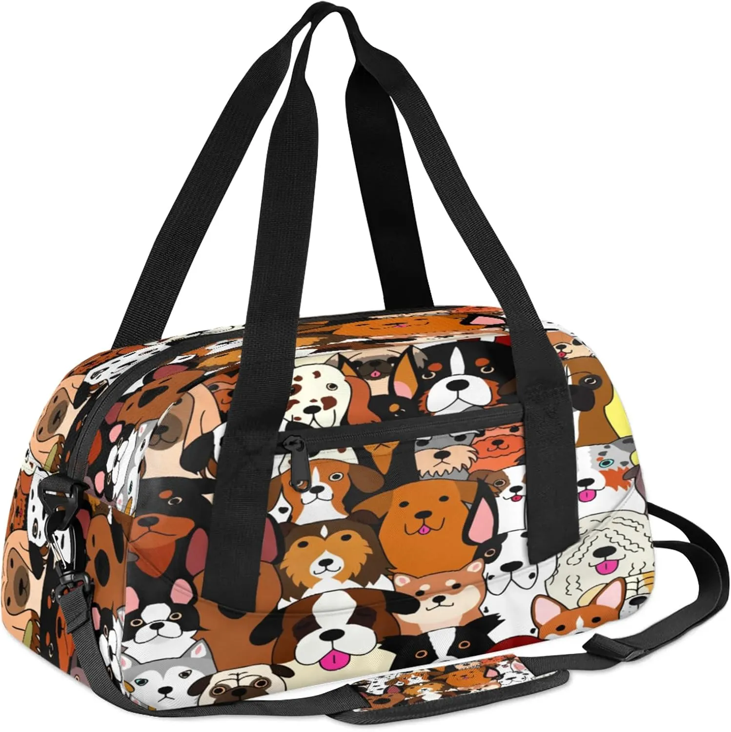 Animal Dog Pattern Kids Duffel Bag Lightweight Waterproof Sports Gym Bag with Front Zipper Pocket Foldable Weekender Overnight Bag for School Practice Gymnastic Ballet