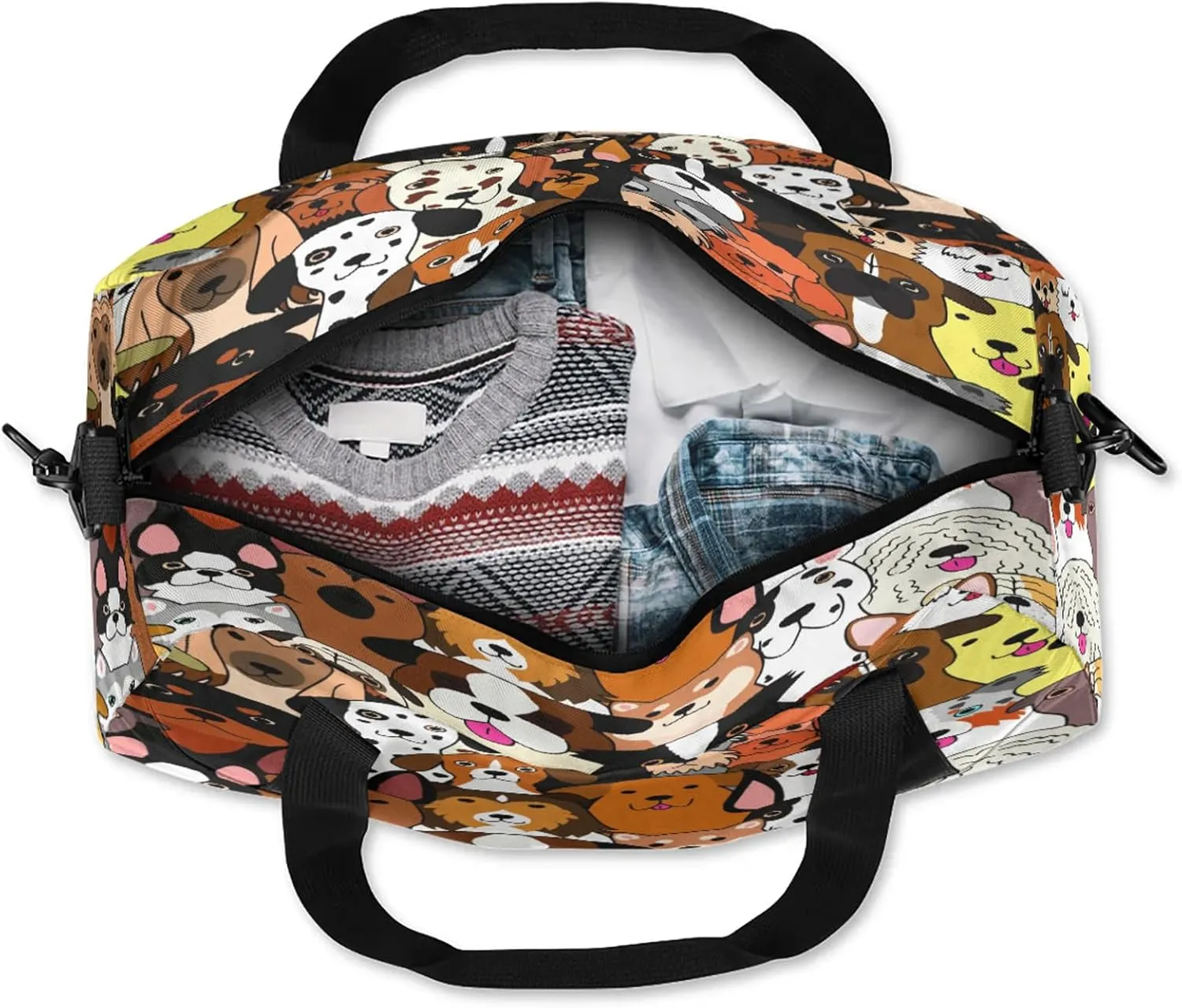 Animal Dog Pattern Kids Duffel Bag Lightweight Waterproof Sports Gym Bag with Front Zipper Pocket Foldable Weekender Overnight Bag for School Practice Gymnastic Ballet