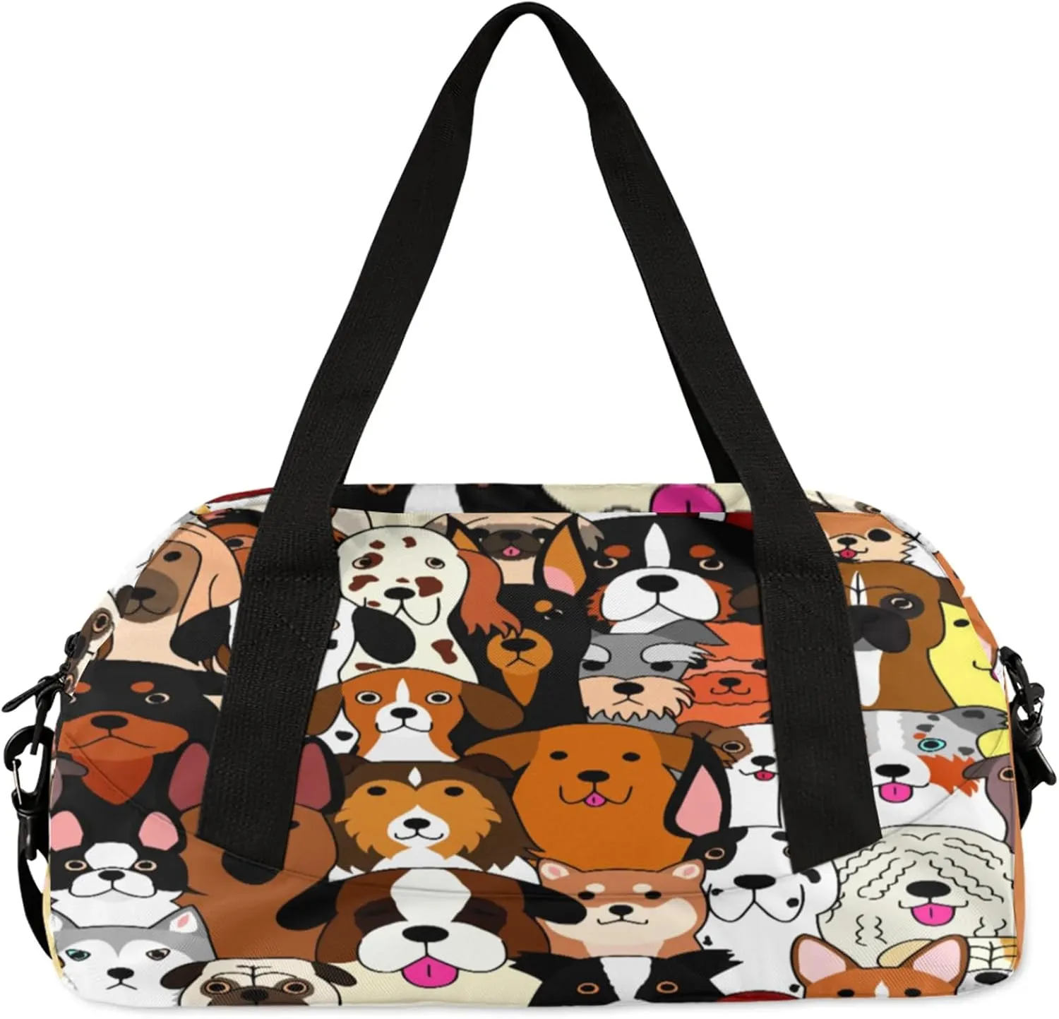 Animal Dog Pattern Kids Duffel Bag Lightweight Waterproof Sports Gym Bag with Front Zipper Pocket Foldable Weekender Overnight Bag for School Practice Gymnastic Ballet