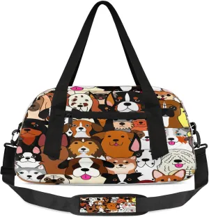 Animal Dog Pattern Kids Duffel Bag Lightweight Waterproof Sports Gym Bag with Front Zipper Pocket Foldable Weekender Overnight Bag for School Practice Gymnastic Ballet