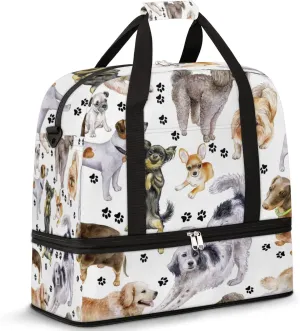 Animal Dogs Footprints Foldable Travel Duffel Bag Tote Carry On Luggage Sport Duffle for Women Men Gym Bag Overnight Weekender Bags with Shoe Compartments & Shoulder Strap