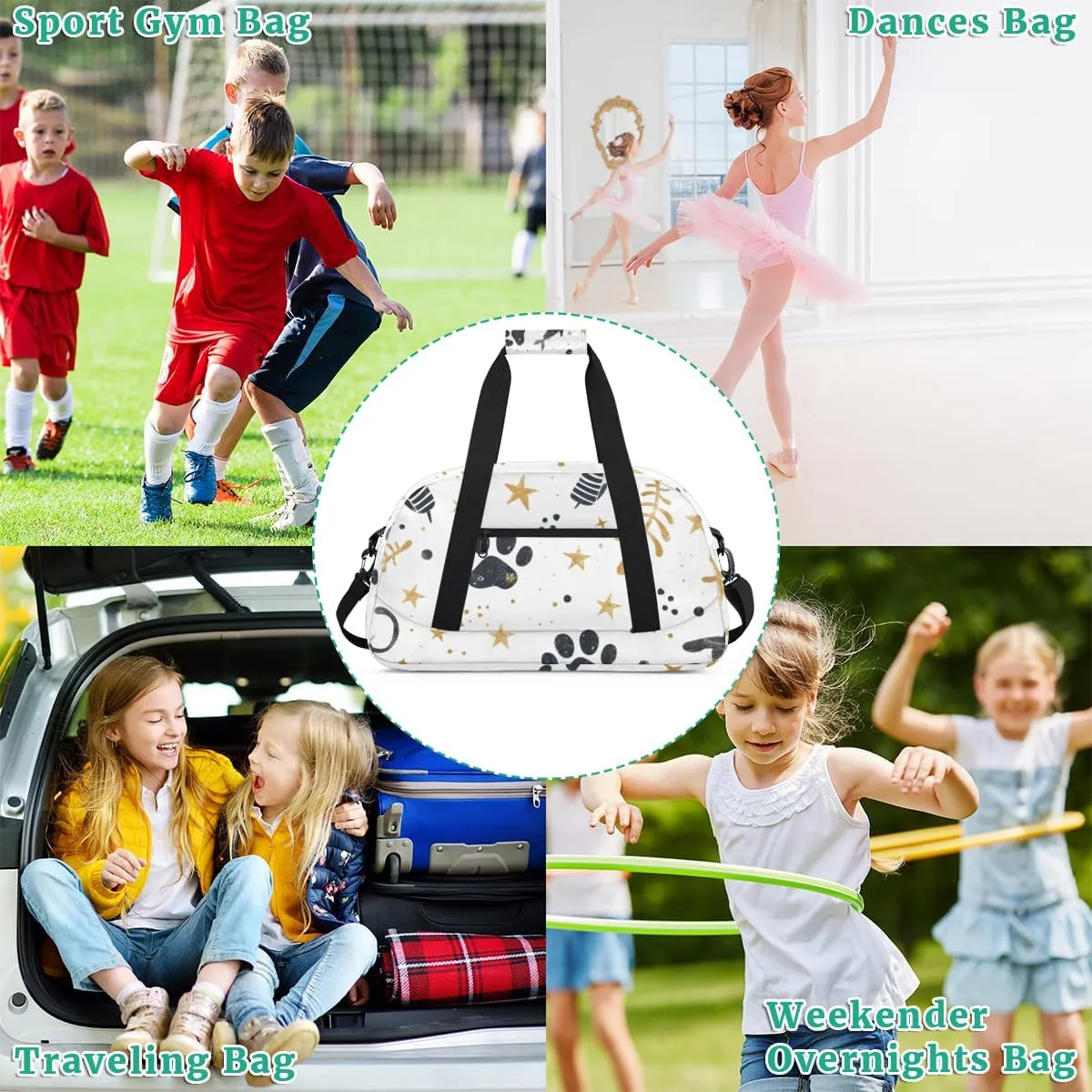 Animal Footprint Boys Girls Gym Bag Dance Perform Training Duffel Bags Weekender Carry-On Tote Luggage Bag Ideal for School Practice or Overnight Trips