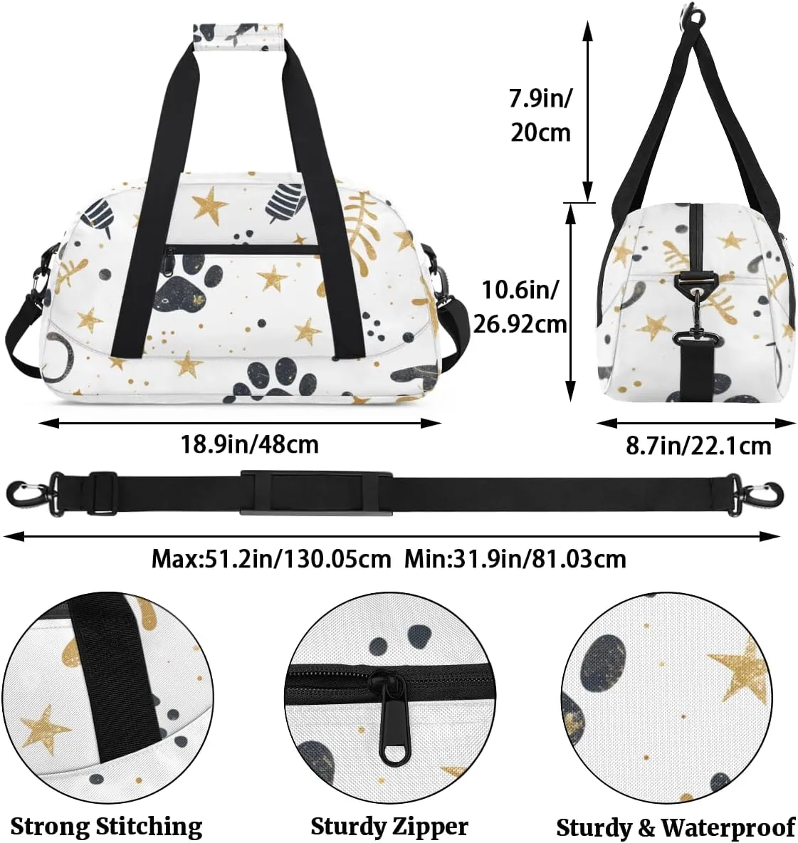 Animal Footprint Boys Girls Gym Bag Dance Perform Training Duffel Bags Weekender Carry-On Tote Luggage Bag Ideal for School Practice or Overnight Trips