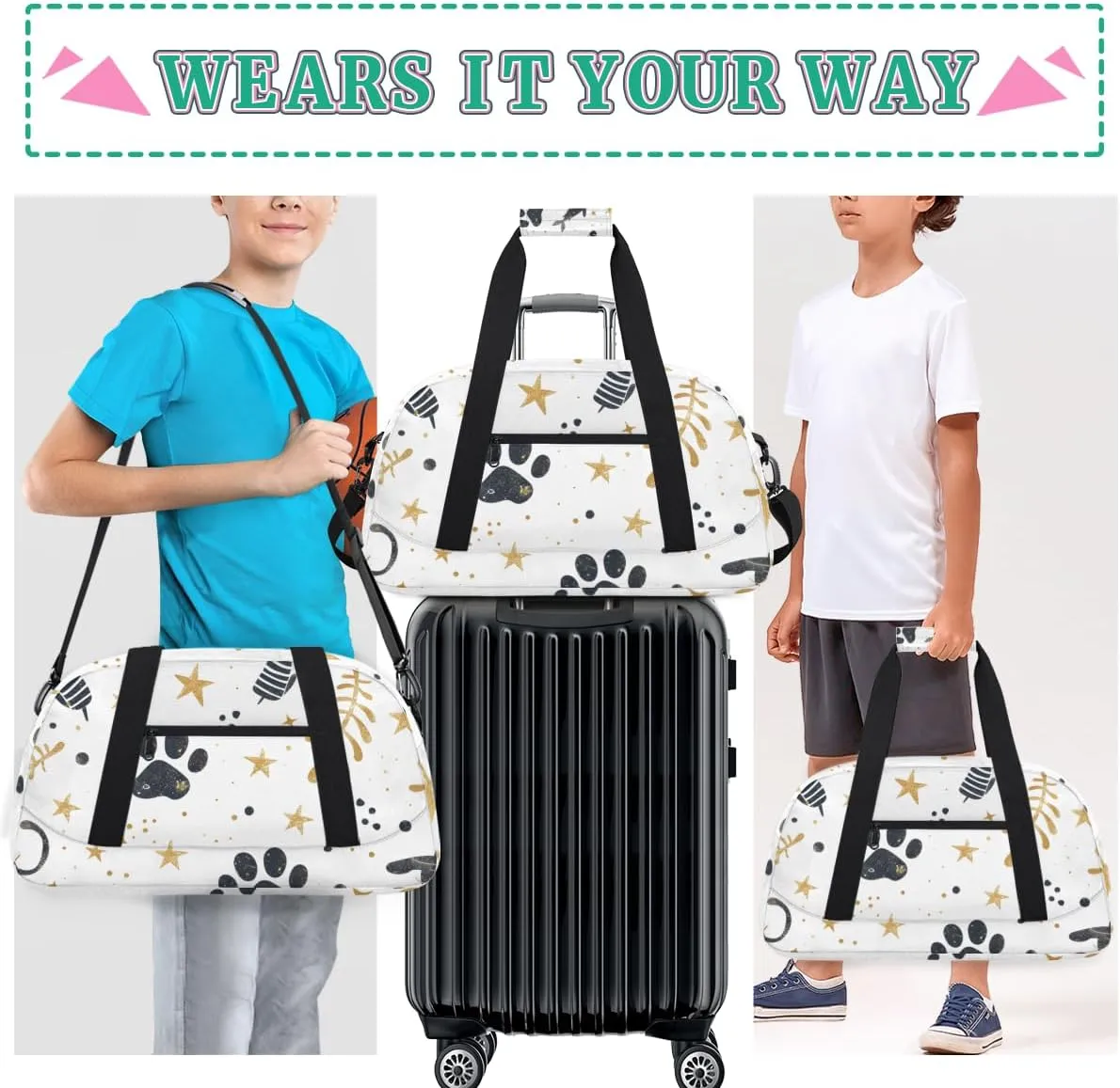 Animal Footprint Boys Girls Gym Bag Dance Perform Training Duffel Bags Weekender Carry-On Tote Luggage Bag Ideal for School Practice or Overnight Trips