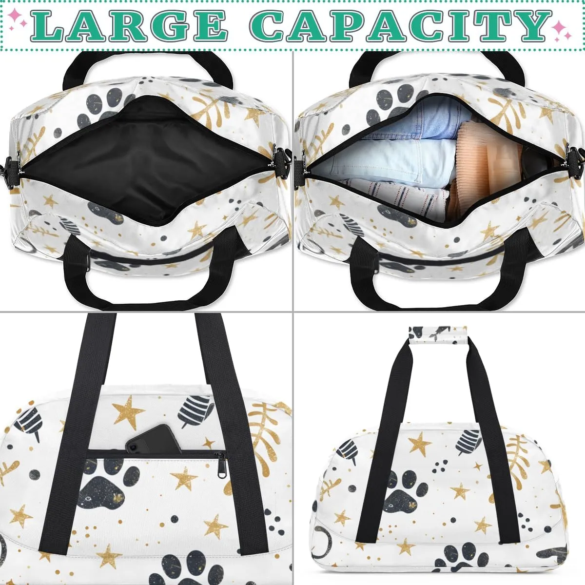 Animal Footprint Boys Girls Gym Bag Dance Perform Training Duffel Bags Weekender Carry-On Tote Luggage Bag Ideal for School Practice or Overnight Trips