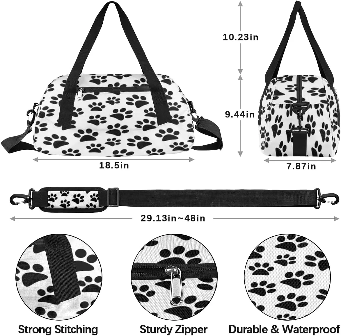 Animal Footprint Pattern Gym Bag, Duffle Bag, Weekender Bag, Duffel Bag, Overnight Bag, Travel Duffel Bag, Dance Bag, Tote Bag, Beach Bag, Pool Bag, Gym Duffle Bag, Carry on Bag