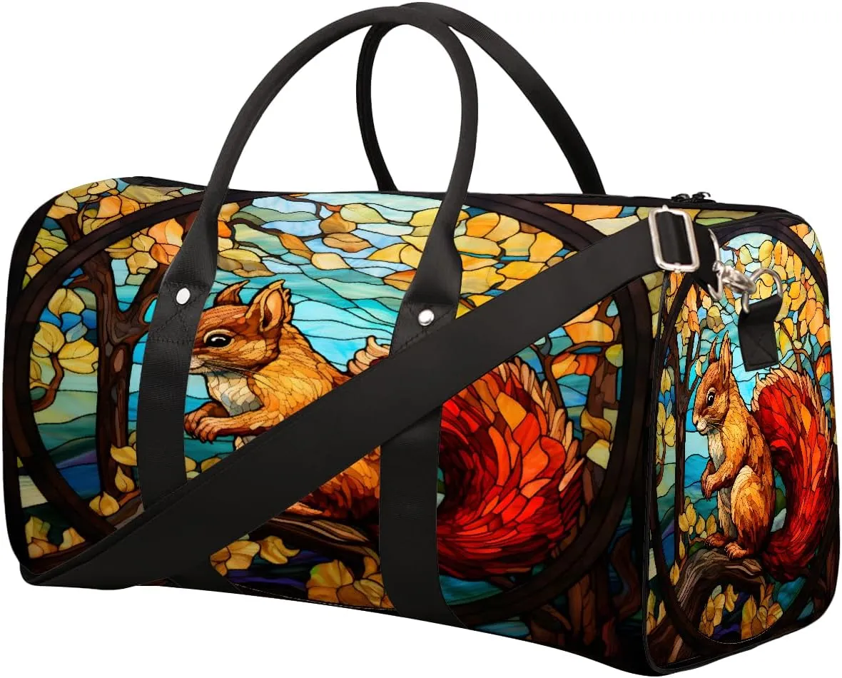 Animal Squirrel Window Travel Duffel Bag for Women Men Small Sport Gym Bag Waterproof Weekender Overnight Lightweight Carry on Foldable Gym Bag for Training Swim Yoga Traveling Handbag
