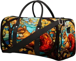 Animal Squirrel Window Travel Duffel Bag for Women Men Small Sport Gym Bag Waterproof Weekender Overnight Lightweight Carry on Foldable Gym Bag for Training Swim Yoga Traveling Handbag