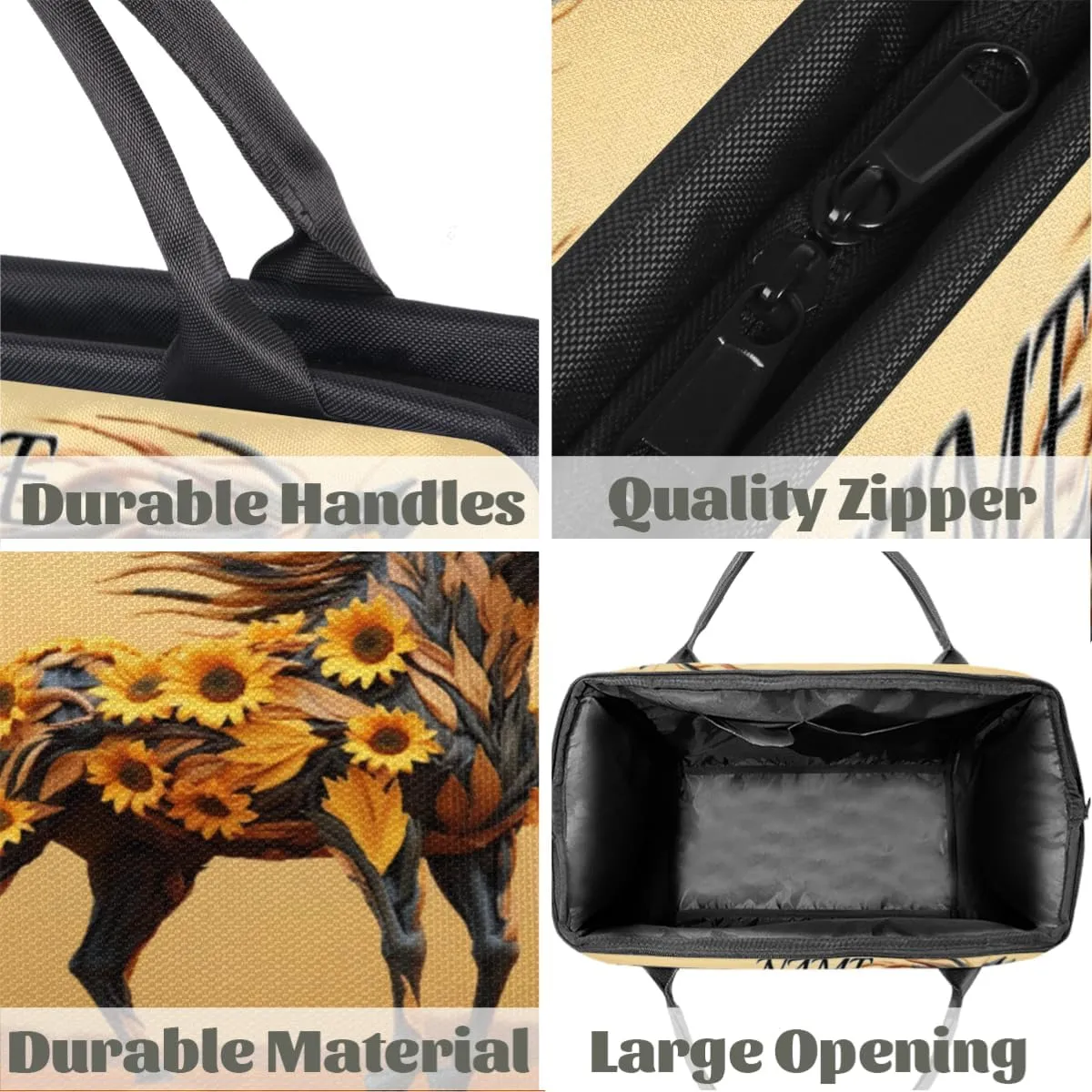 Animal Wild Horses Sunflower Travel Sports Bag for Women Essentials Customized Name Carry On Duffel Gym Bag Personalized Accessories Large Tote Weekender Bag Ladies Beach Waterproof Bag