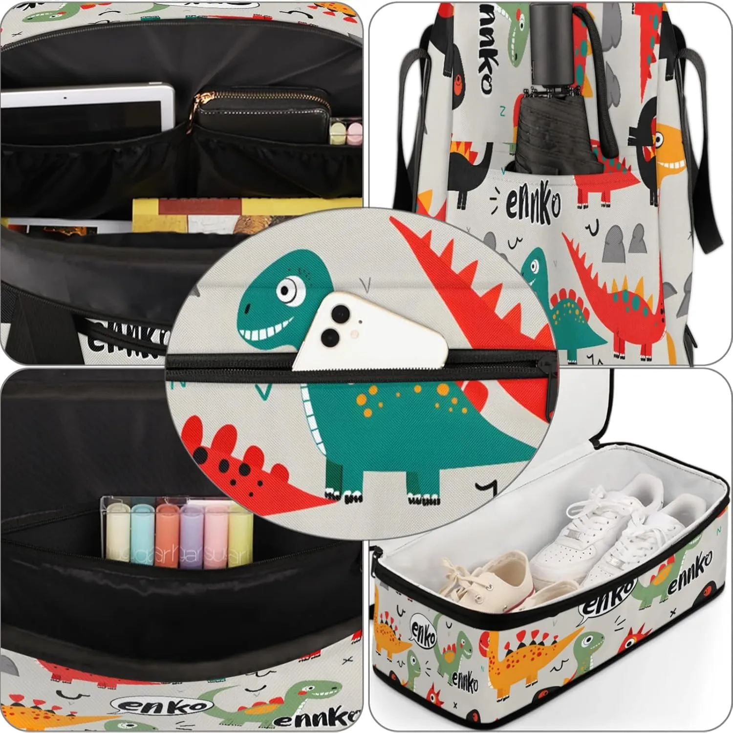 Animals Cartoon Dinosaur Travel Duffel Bags for Women & Men Large Sports Gym Bags Foldie Weekender Overnight Bag Carry On Tote Bag With Shoe Compartment Personal Item Bag for Travel Sports Gym