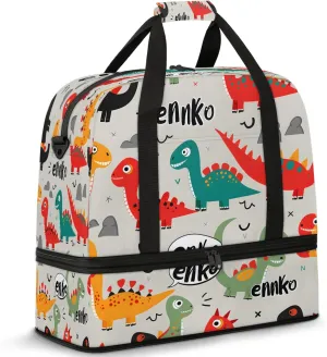 Animals Cartoon Dinosaur Travel Duffel Bags for Women & Men Large Sports Gym Bags Foldie Weekender Overnight Bag Carry On Tote Bag With Shoe Compartment Personal Item Bag for Travel Sports Gym