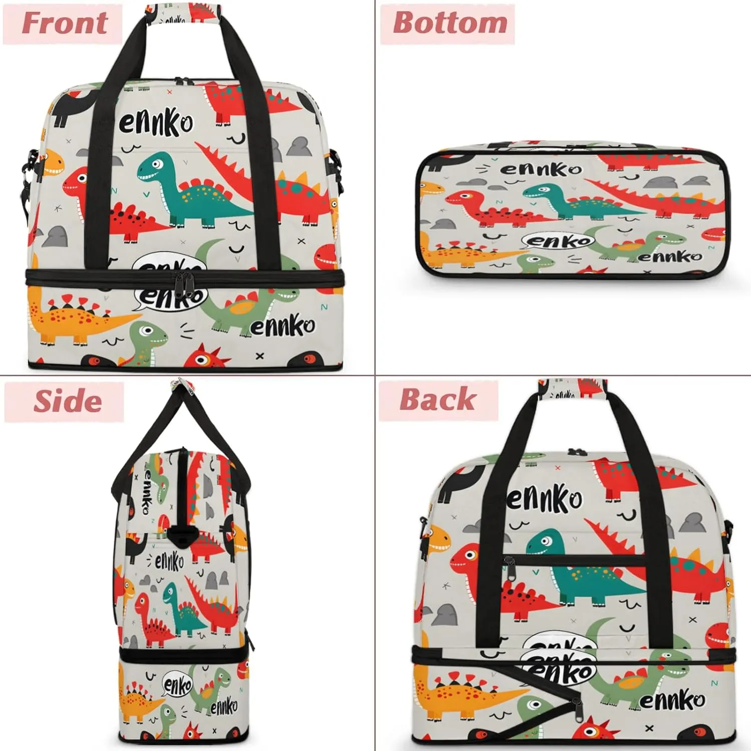 Animals Cartoon Dinosaur Travel Duffel Bags for Women & Men Large Sports Gym Bags Foldie Weekender Overnight Bag Carry On Tote Bag With Shoe Compartment Personal Item Bag for Travel Sports Gym