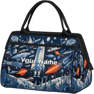 Animation Rocket Travel Duffel Bag, Personalized Sports Gym Bag Custom for Women and Men Waterproof Overnight Weekender Carry On Tote Bags for Airplanes, Traveling, Gym, Football, Hospital Bag