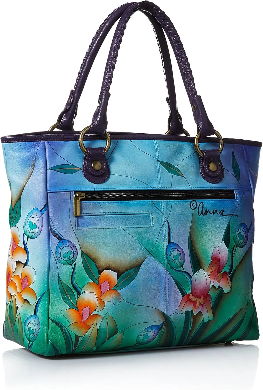 Anna by Anuschka Women's Genuine Leather Large Classic Tote Bag | Hand Painted Original Artwork