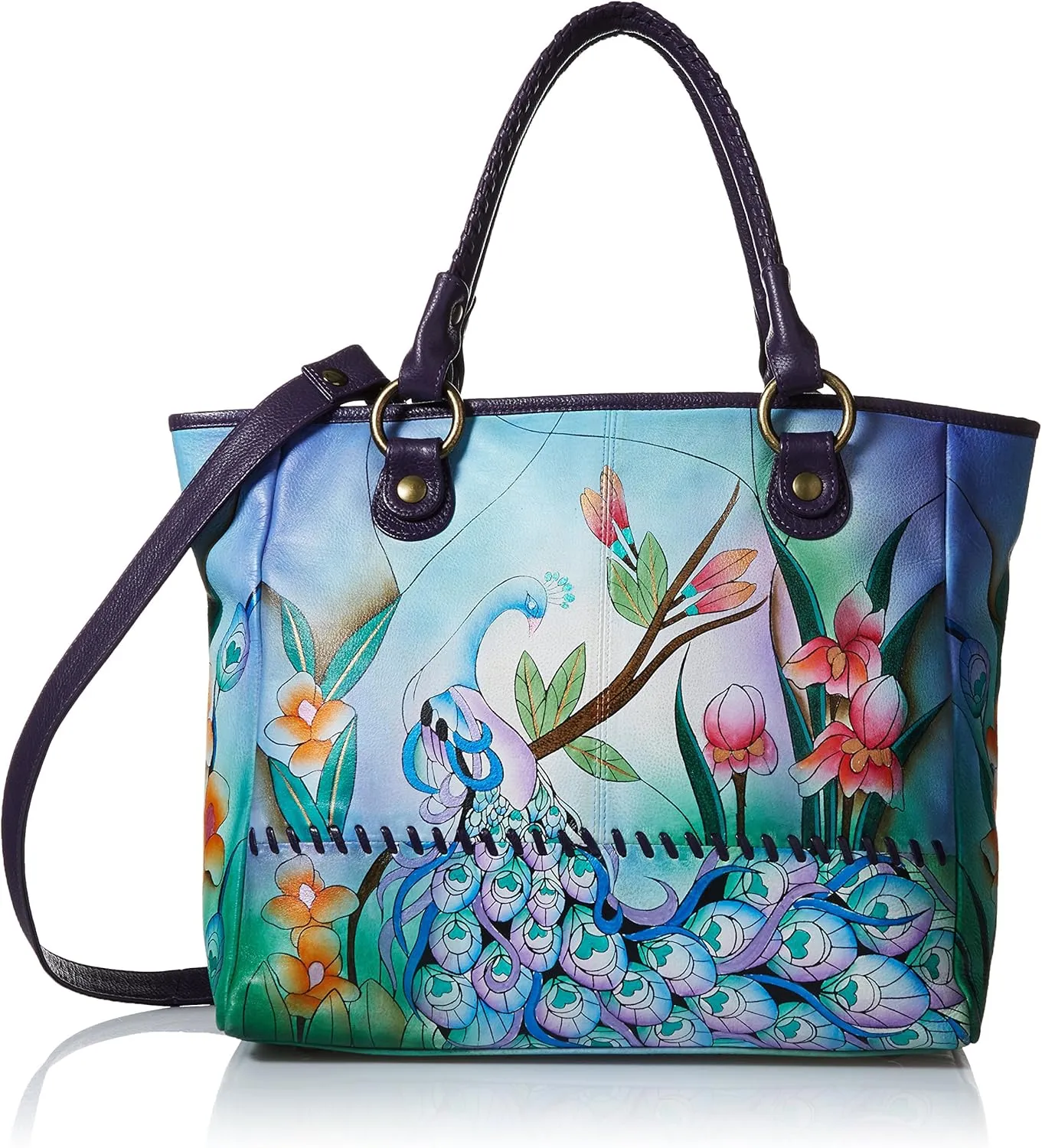 Anna by Anuschka Women's Genuine Leather Large Classic Tote Bag | Hand Painted Original Artwork