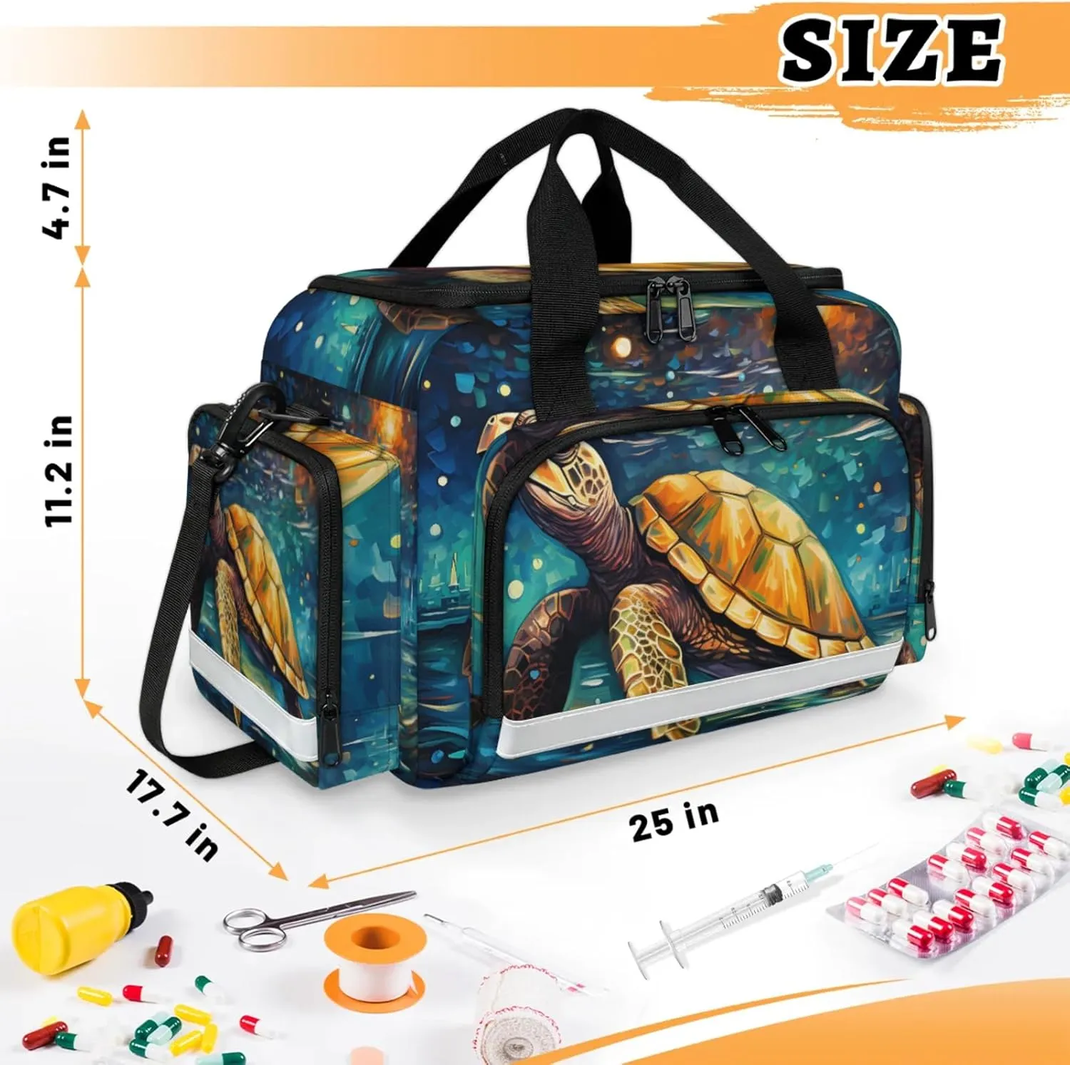 Anti-Scratch Duffle Bag for Travel 25x17.7x11.2 Inch - Waterproof Duffel Bag for Camping Fitness, Durable EMS Gear for First Responders Abstract Turtle