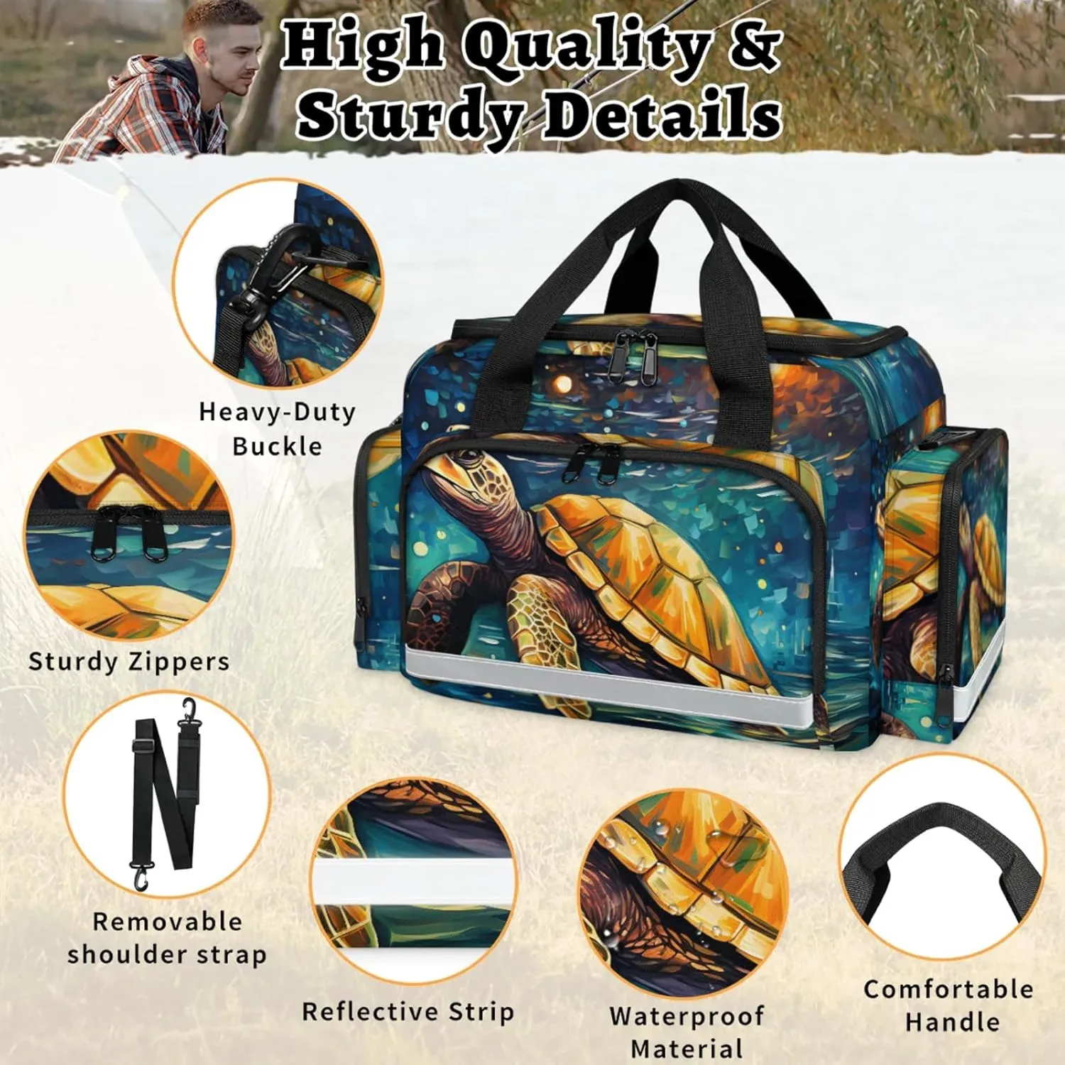 Anti-Scratch Duffle Bag for Travel 25x17.7x11.2 Inch - Waterproof Duffel Bag for Camping Fitness, Durable EMS Gear for First Responders Abstract Turtle