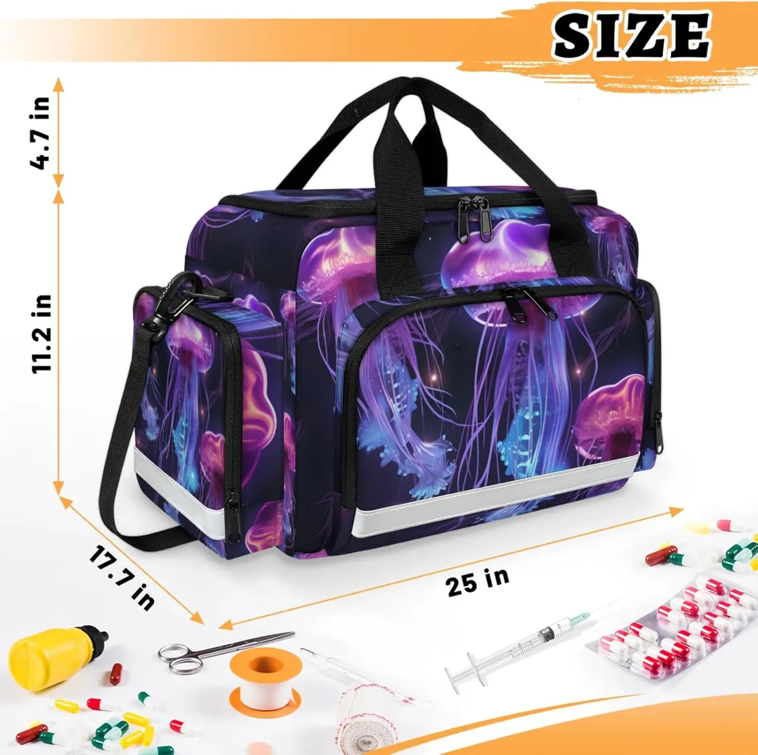 Anti-Scratch Duffle Bag for Travel 25x17.7x11.2 Inch - Waterproof Duffel Bag for Camping Fitness, Durable EMS Gear for First Responders Attractive Jellyfish