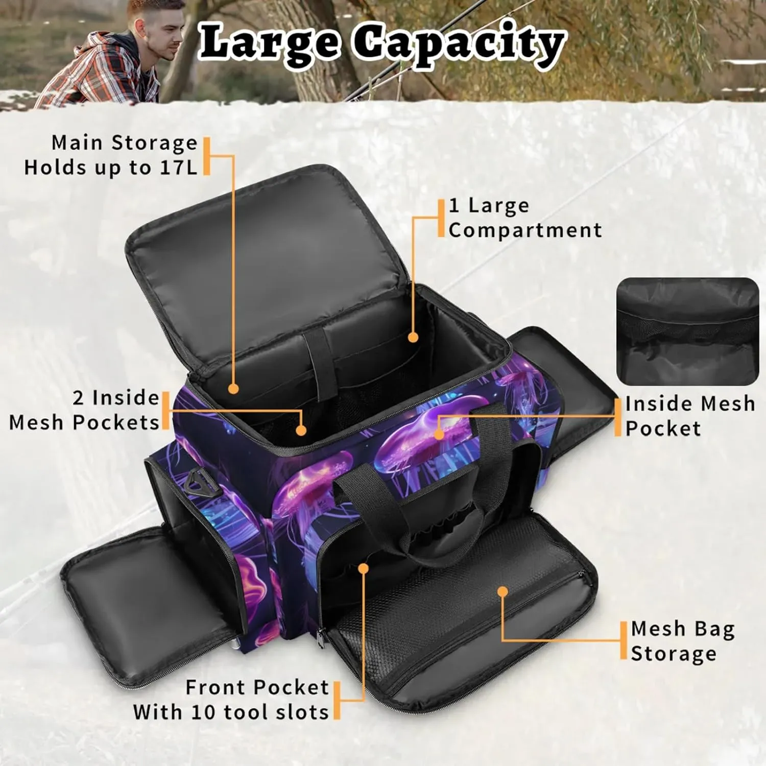 Anti-Scratch Duffle Bag for Travel 25x17.7x11.2 Inch - Waterproof Duffel Bag for Camping Fitness, Durable EMS Gear for First Responders Attractive Jellyfish