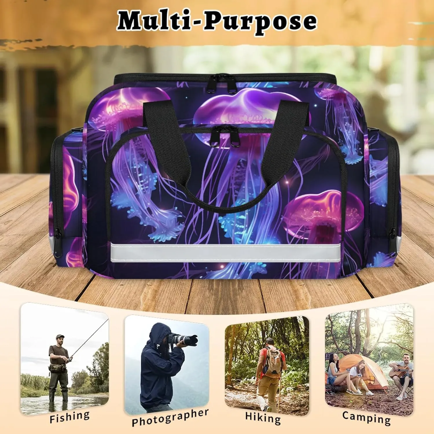 Anti-Scratch Duffle Bag for Travel 25x17.7x11.2 Inch - Waterproof Duffel Bag for Camping Fitness, Durable EMS Gear for First Responders Attractive Jellyfish