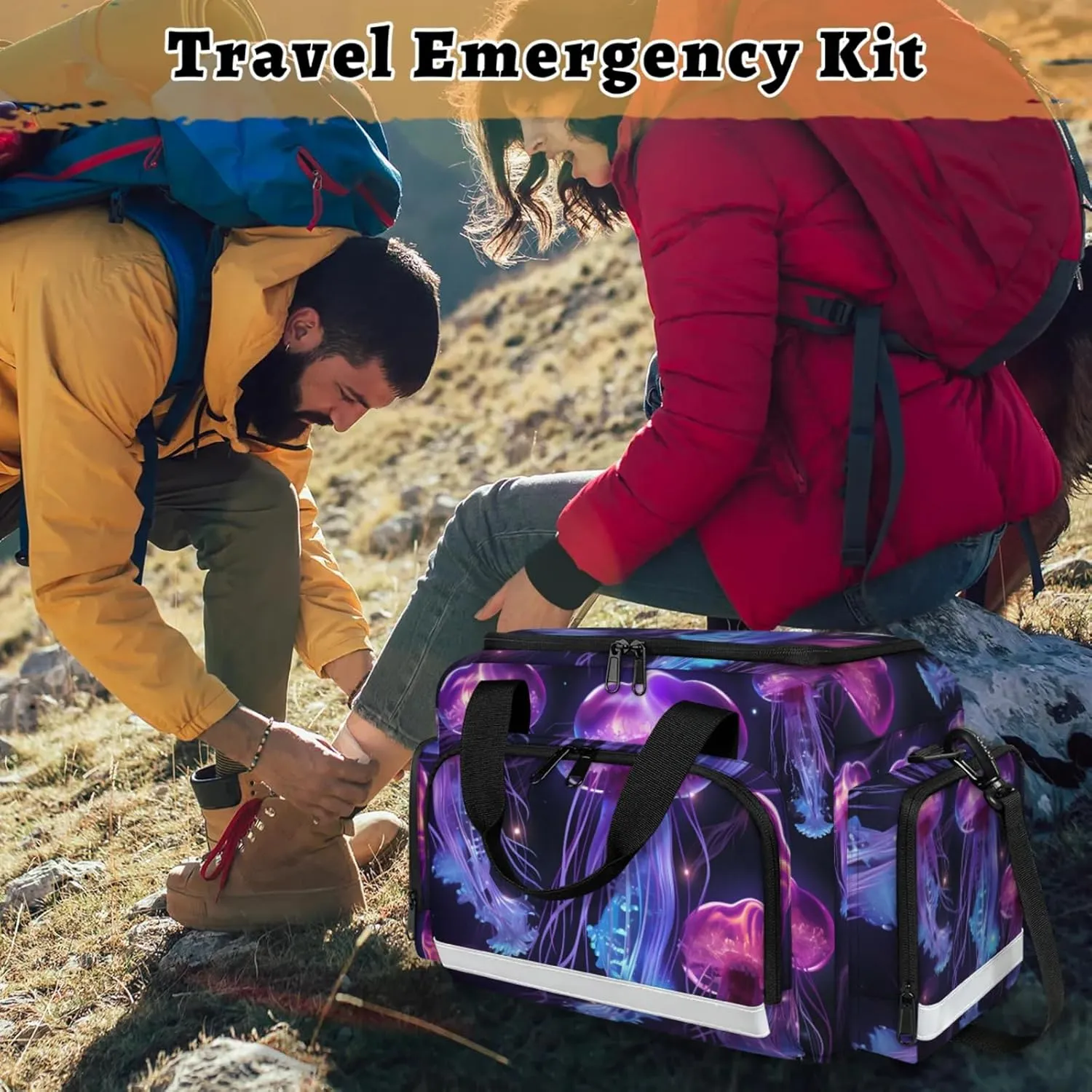 Anti-Scratch Duffle Bag for Travel 25x17.7x11.2 Inch - Waterproof Duffel Bag for Camping Fitness, Durable EMS Gear for First Responders Attractive Jellyfish