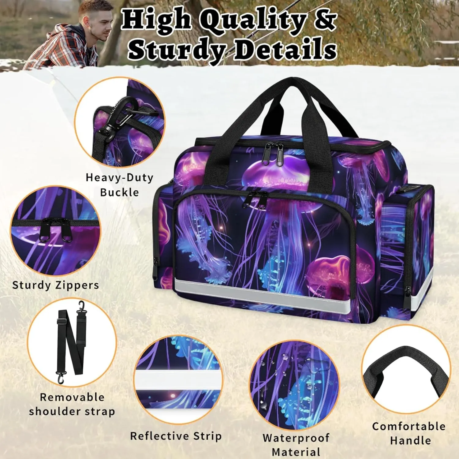 Anti-Scratch Duffle Bag for Travel 25x17.7x11.2 Inch - Waterproof Duffel Bag for Camping Fitness, Durable EMS Gear for First Responders Attractive Jellyfish