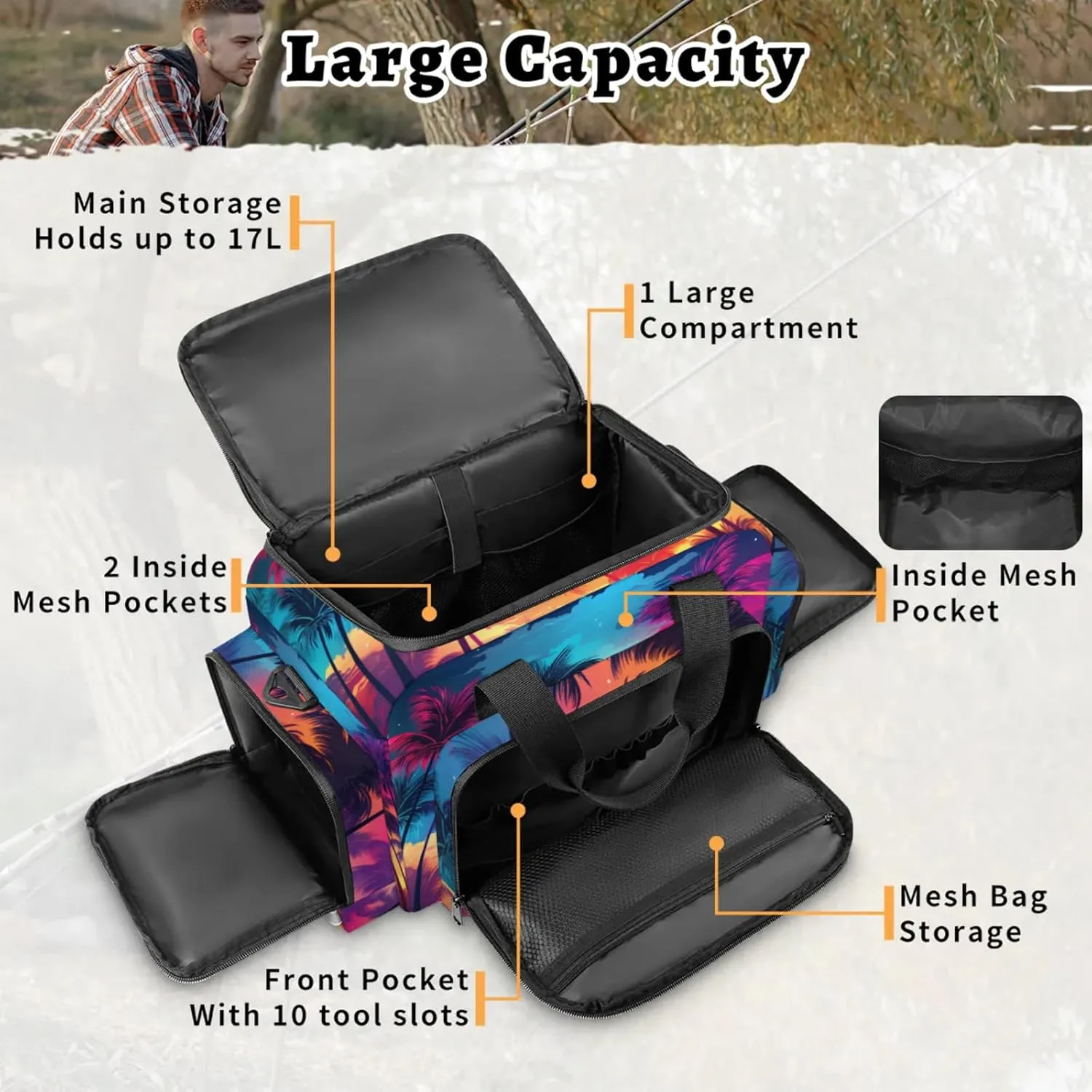 Anti-Scratch Duffle Bag for Travel 25x17.7x11.2 Inch - Waterproof Duffel Bag for Camping Fitness, Durable EMS Gear for First Responders Beach Palm Trees