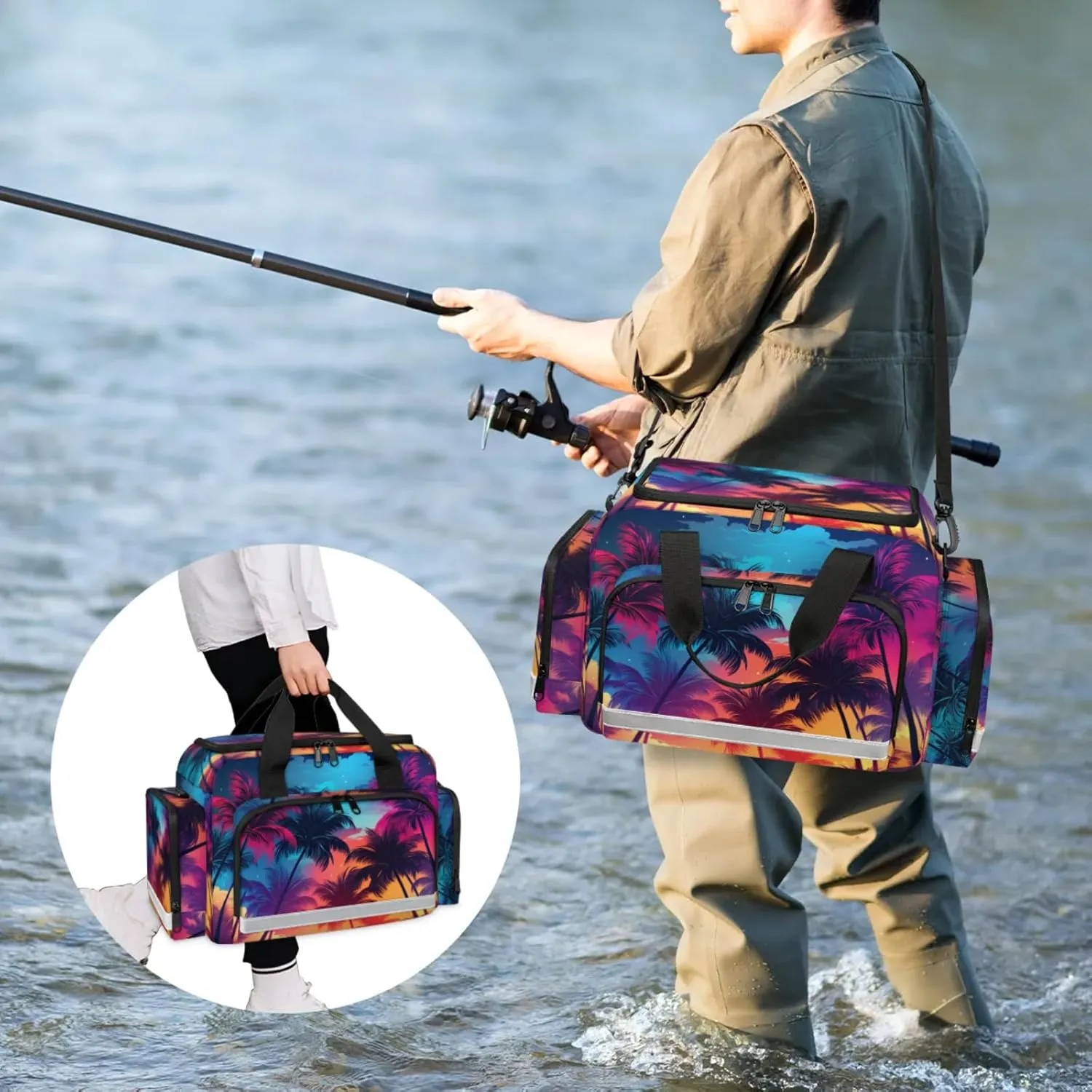 Anti-Scratch Duffle Bag for Travel 25x17.7x11.2 Inch - Waterproof Duffel Bag for Camping Fitness, Durable EMS Gear for First Responders Beach Palm Trees