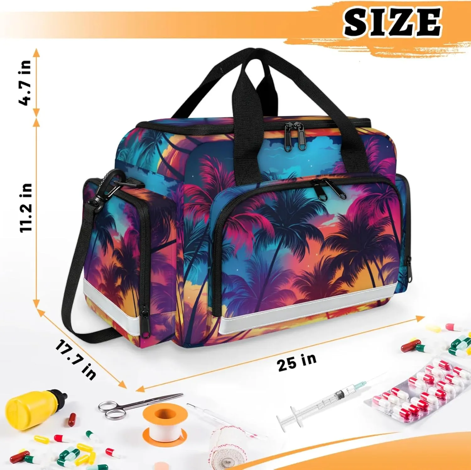 Anti-Scratch Duffle Bag for Travel 25x17.7x11.2 Inch - Waterproof Duffel Bag for Camping Fitness, Durable EMS Gear for First Responders Beach Palm Trees
