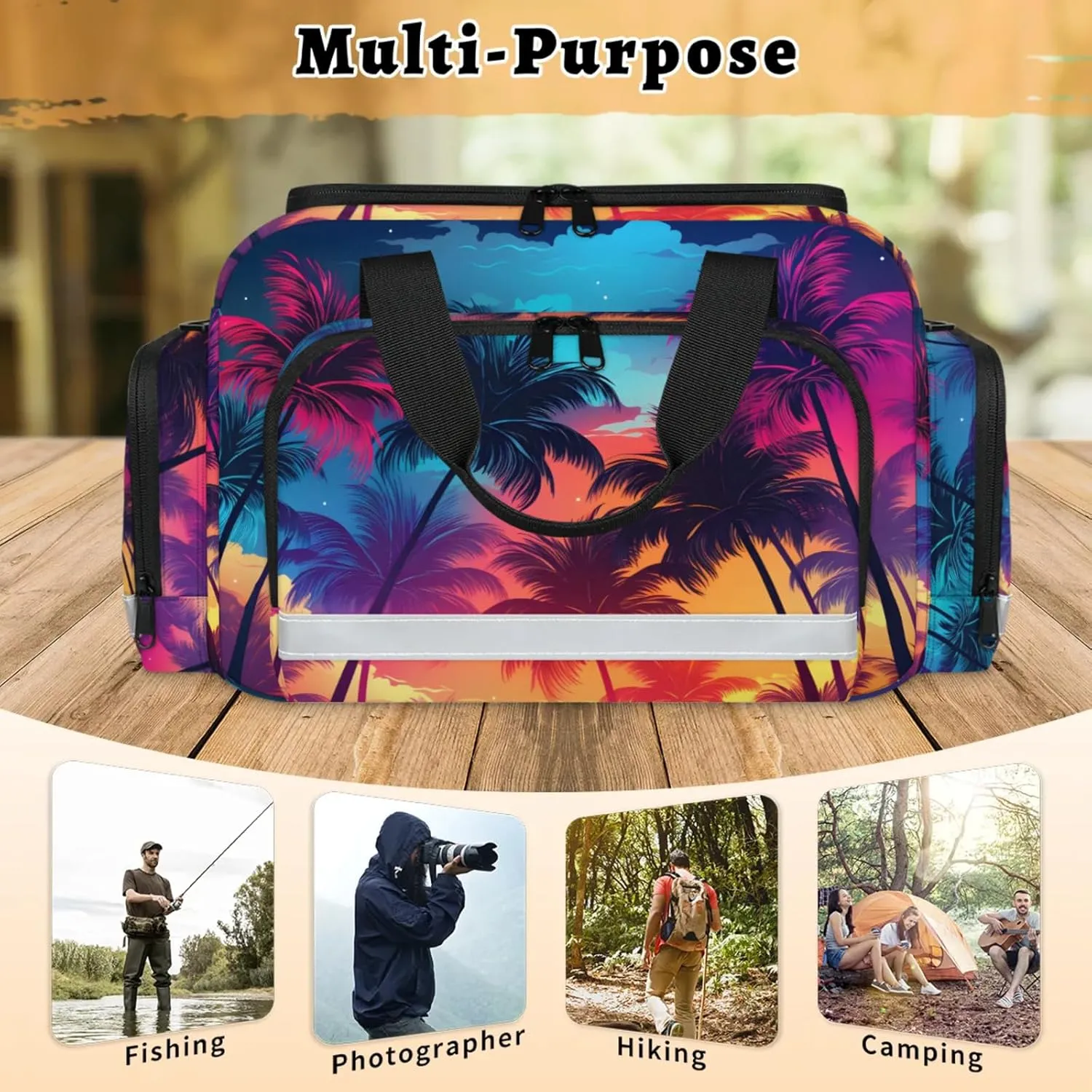 Anti-Scratch Duffle Bag for Travel 25x17.7x11.2 Inch - Waterproof Duffel Bag for Camping Fitness, Durable EMS Gear for First Responders Beach Palm Trees