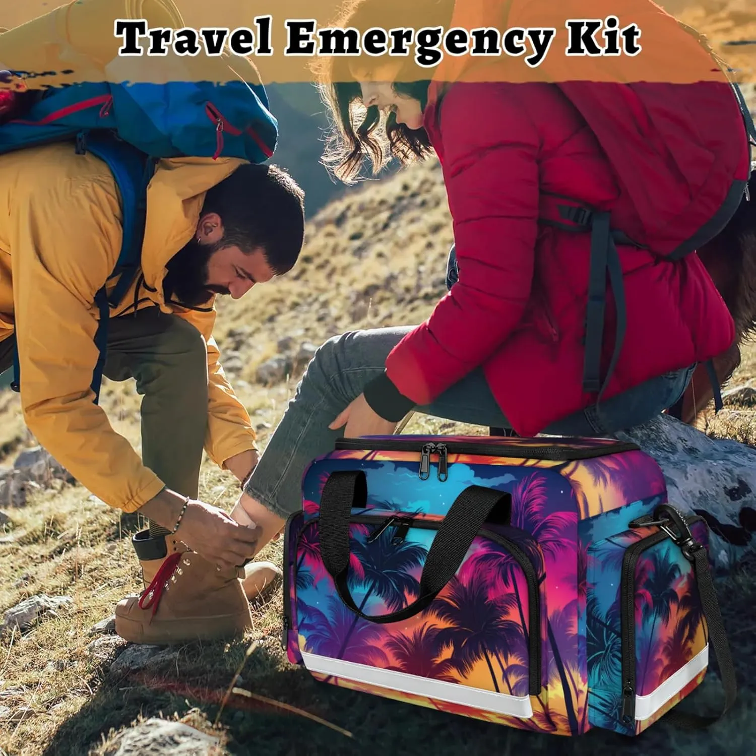 Anti-Scratch Duffle Bag for Travel 25x17.7x11.2 Inch - Waterproof Duffel Bag for Camping Fitness, Durable EMS Gear for First Responders Beach Palm Trees