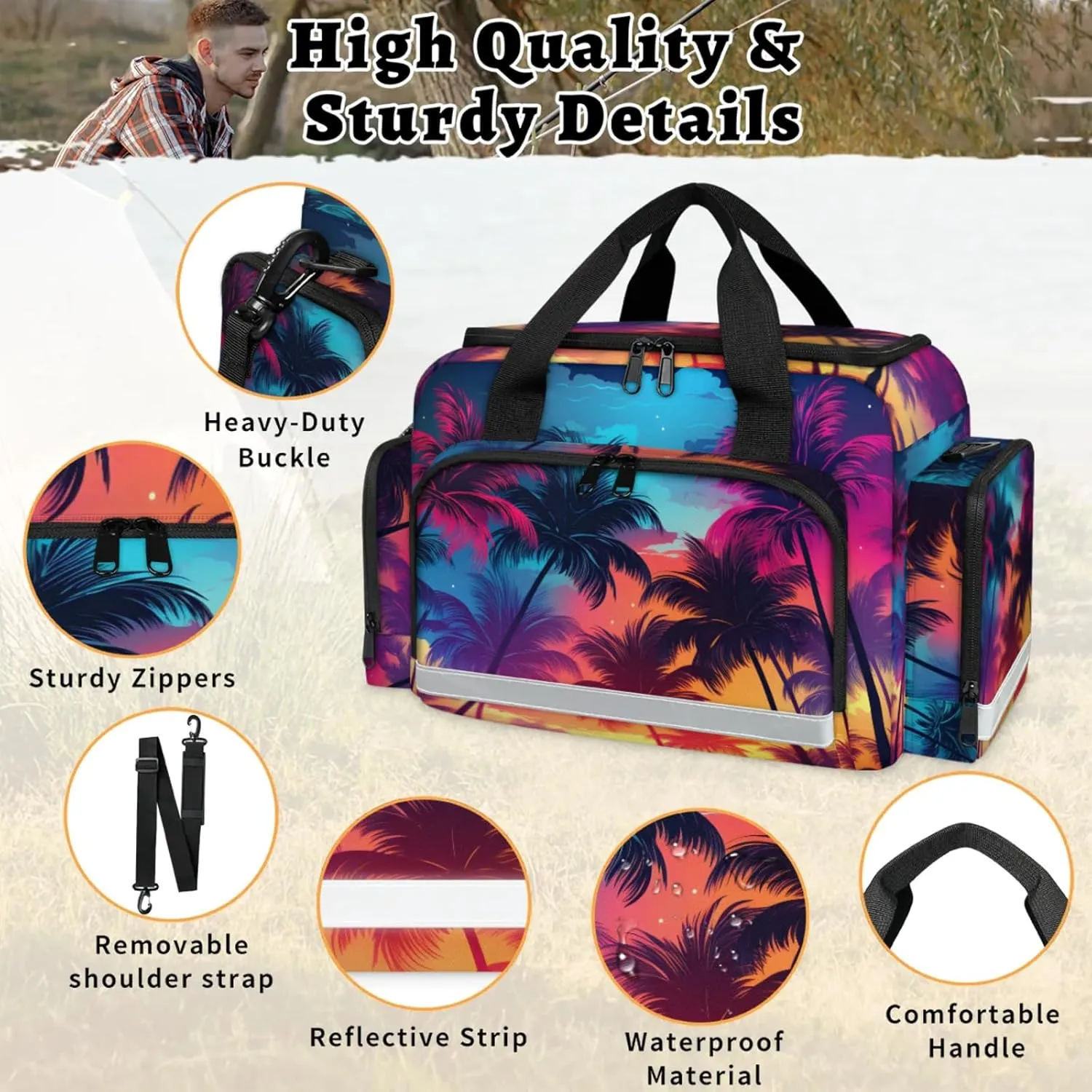 Anti-Scratch Duffle Bag for Travel 25x17.7x11.2 Inch - Waterproof Duffel Bag for Camping Fitness, Durable EMS Gear for First Responders Beach Palm Trees