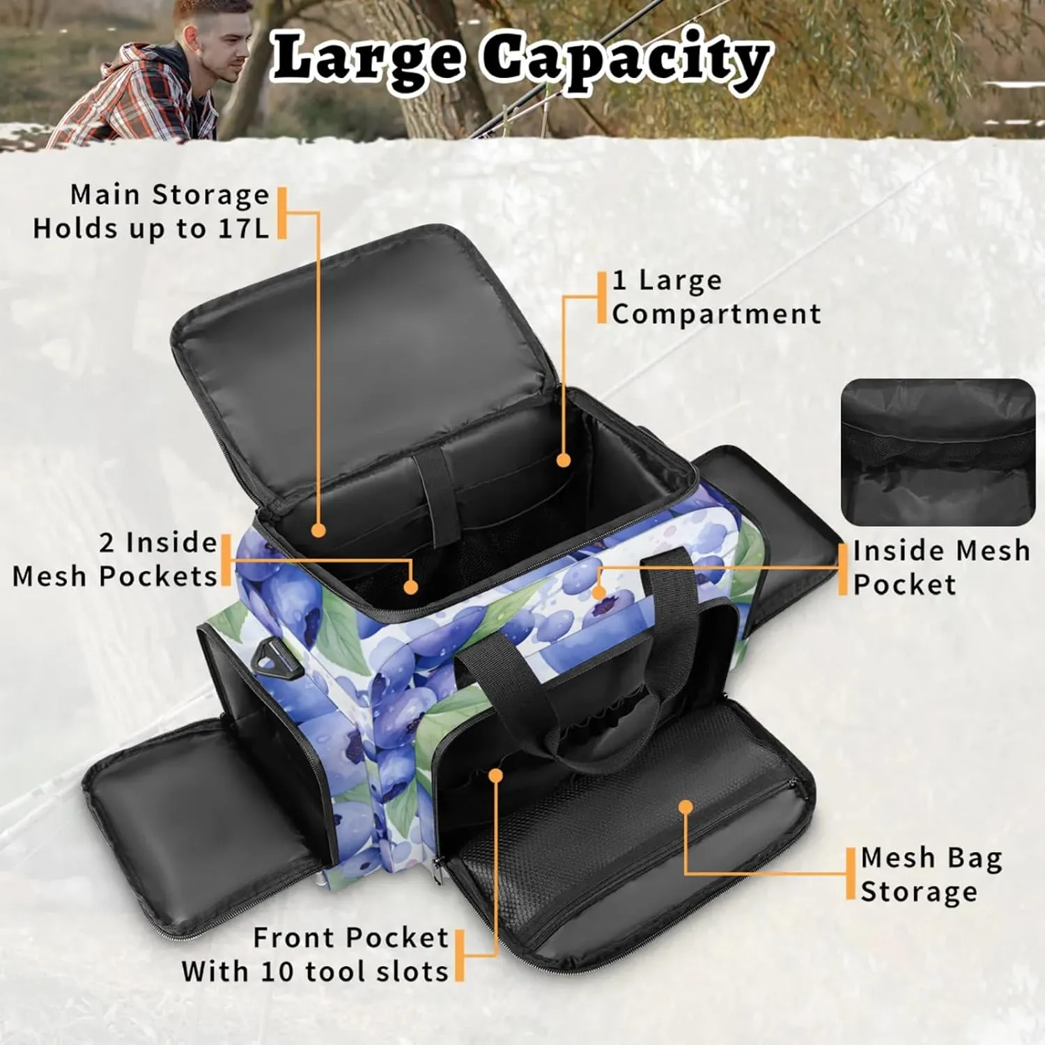 Anti-Scratch Duffle Bag for Travel 25x17.7x11.2 Inch - Waterproof Duffel Bag for Camping Fitness, Durable EMS Gear for First Responders Blueberry
