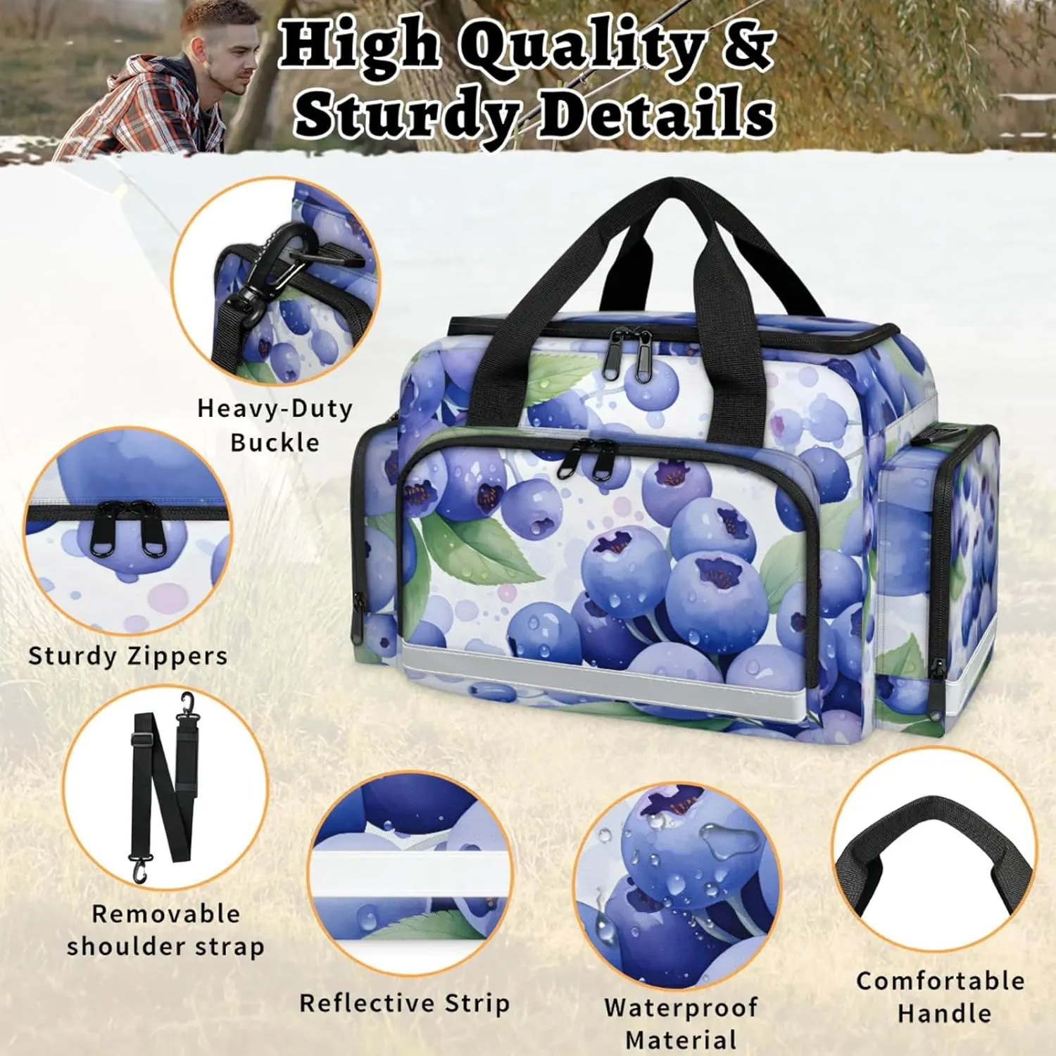 Anti-Scratch Duffle Bag for Travel 25x17.7x11.2 Inch - Waterproof Duffel Bag for Camping Fitness, Durable EMS Gear for First Responders Blueberry