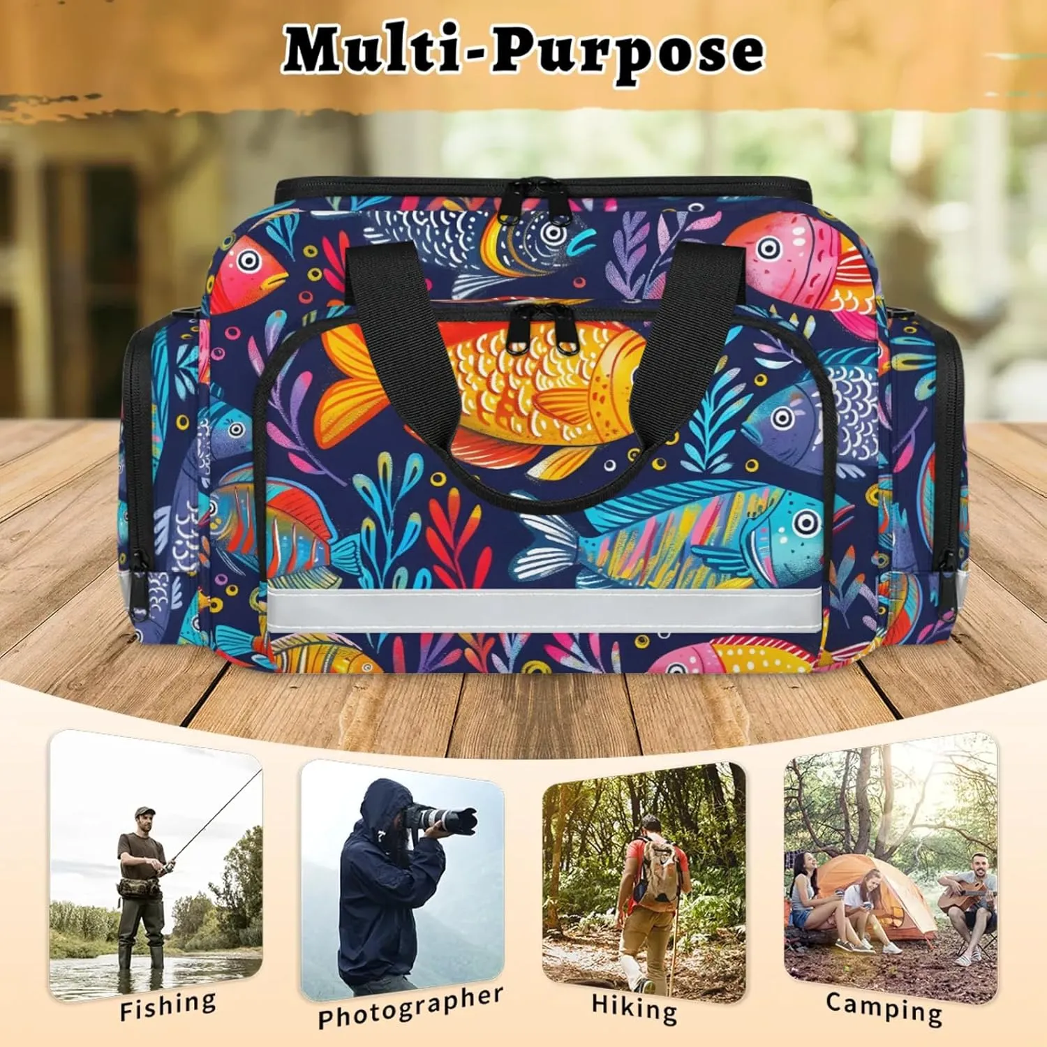 Anti-Scratch Duffle Bag for Travel 25x17.7x11.2 Inch - Waterproof Duffel Bag for Camping Fitness, Durable EMS Gear for First Responders Colorful Fishes