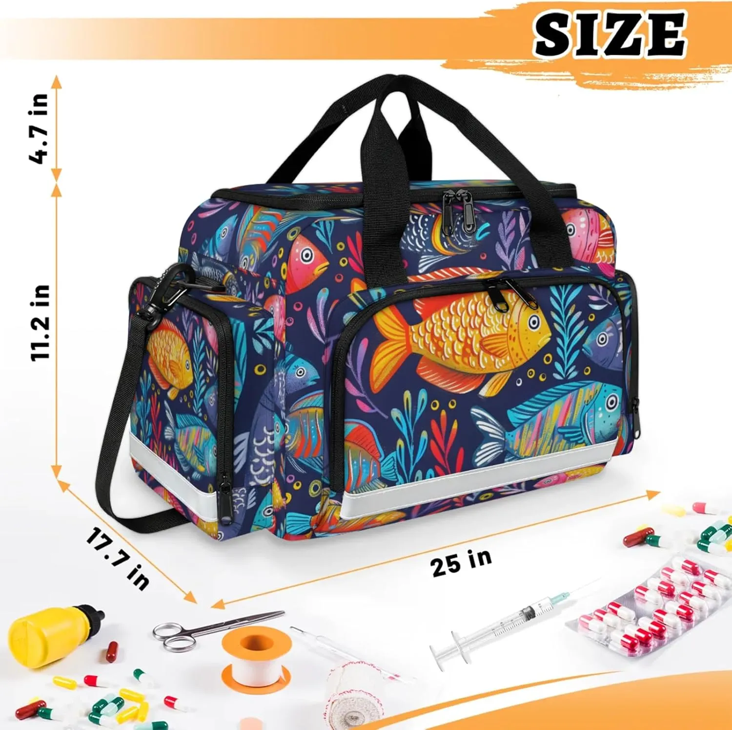 Anti-Scratch Duffle Bag for Travel 25x17.7x11.2 Inch - Waterproof Duffel Bag for Camping Fitness, Durable EMS Gear for First Responders Colorful Fishes