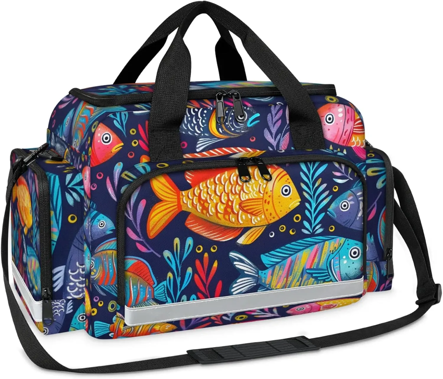 Anti-Scratch Duffle Bag for Travel 25x17.7x11.2 Inch - Waterproof Duffel Bag for Camping Fitness, Durable EMS Gear for First Responders Colorful Fishes